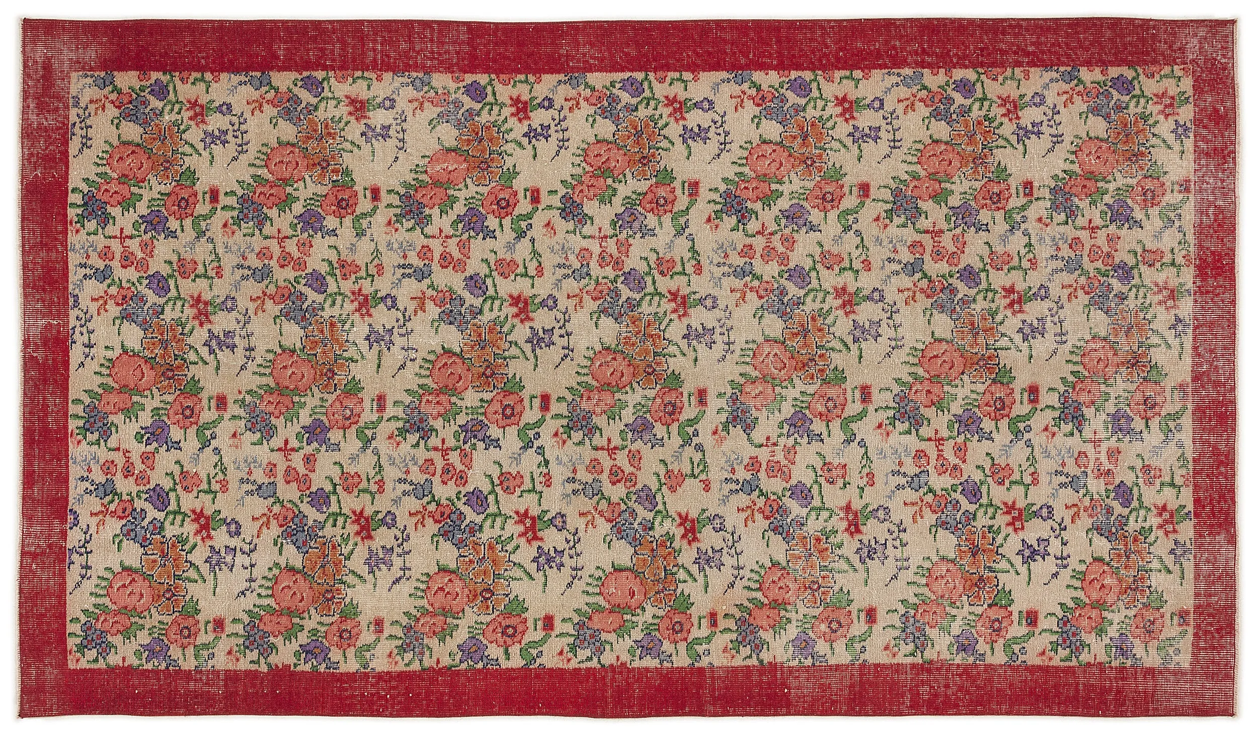Retro Design Floral Over Dyed Vintage Rug 5'3'' x 9'6'' ft 160 x 290 cm