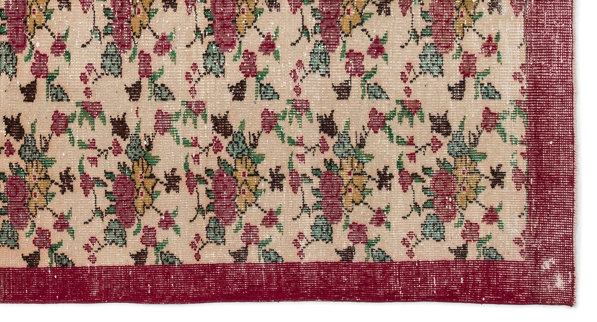 Retro Design Floral Over Dyed Vintage Rug 5'3'' x 9'9'' ft 160 x 298 cm