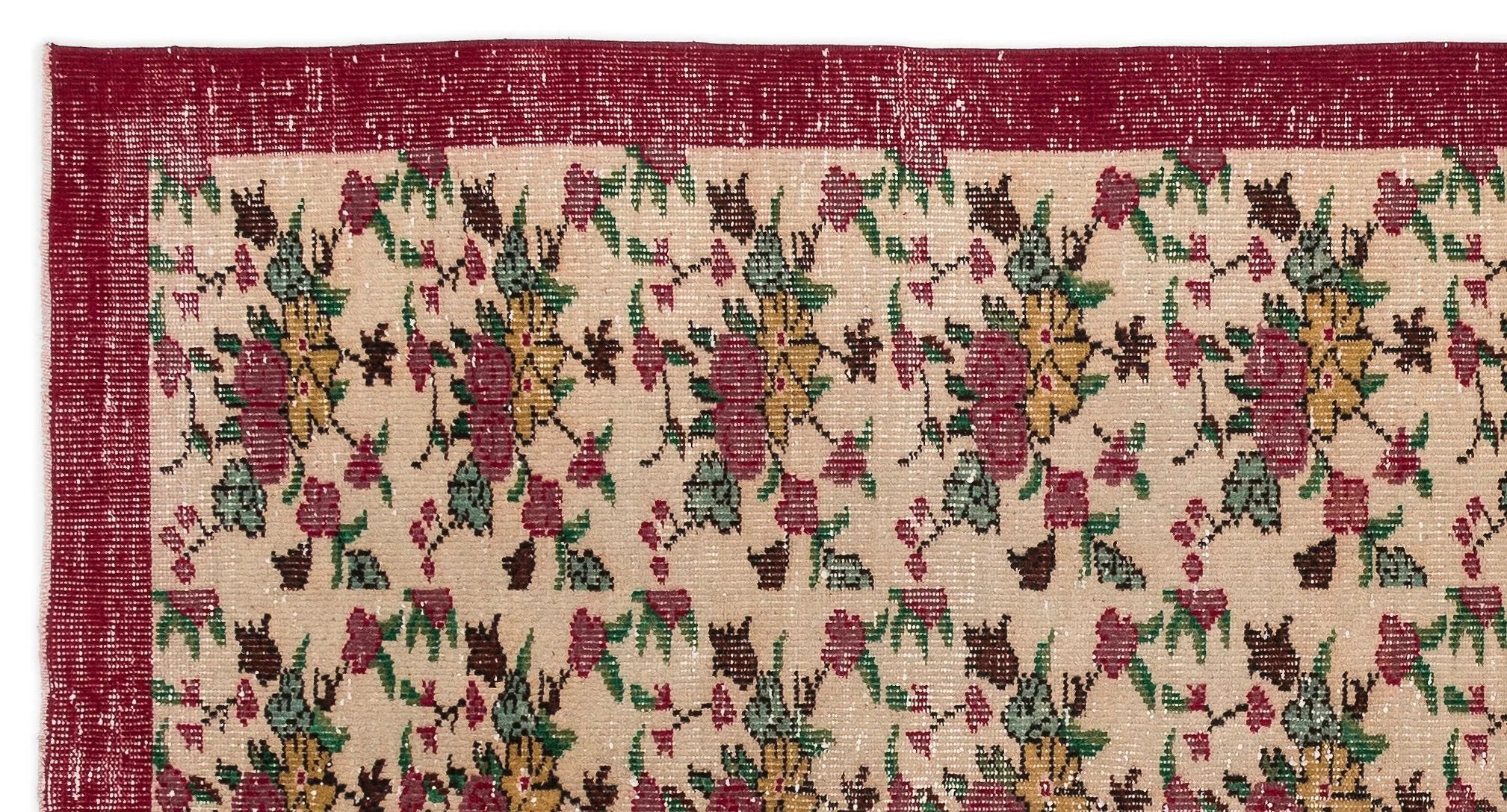 Retro Design Floral Over Dyed Vintage Rug 5'3'' x 9'9'' ft 160 x 298 cm