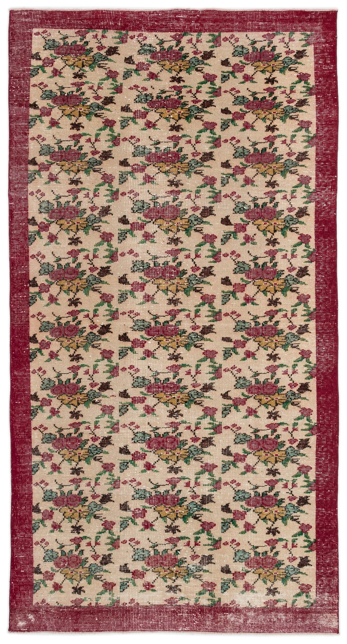 Retro Design Floral Over Dyed Vintage Rug 5'3'' x 9'9'' ft 160 x 298 cm