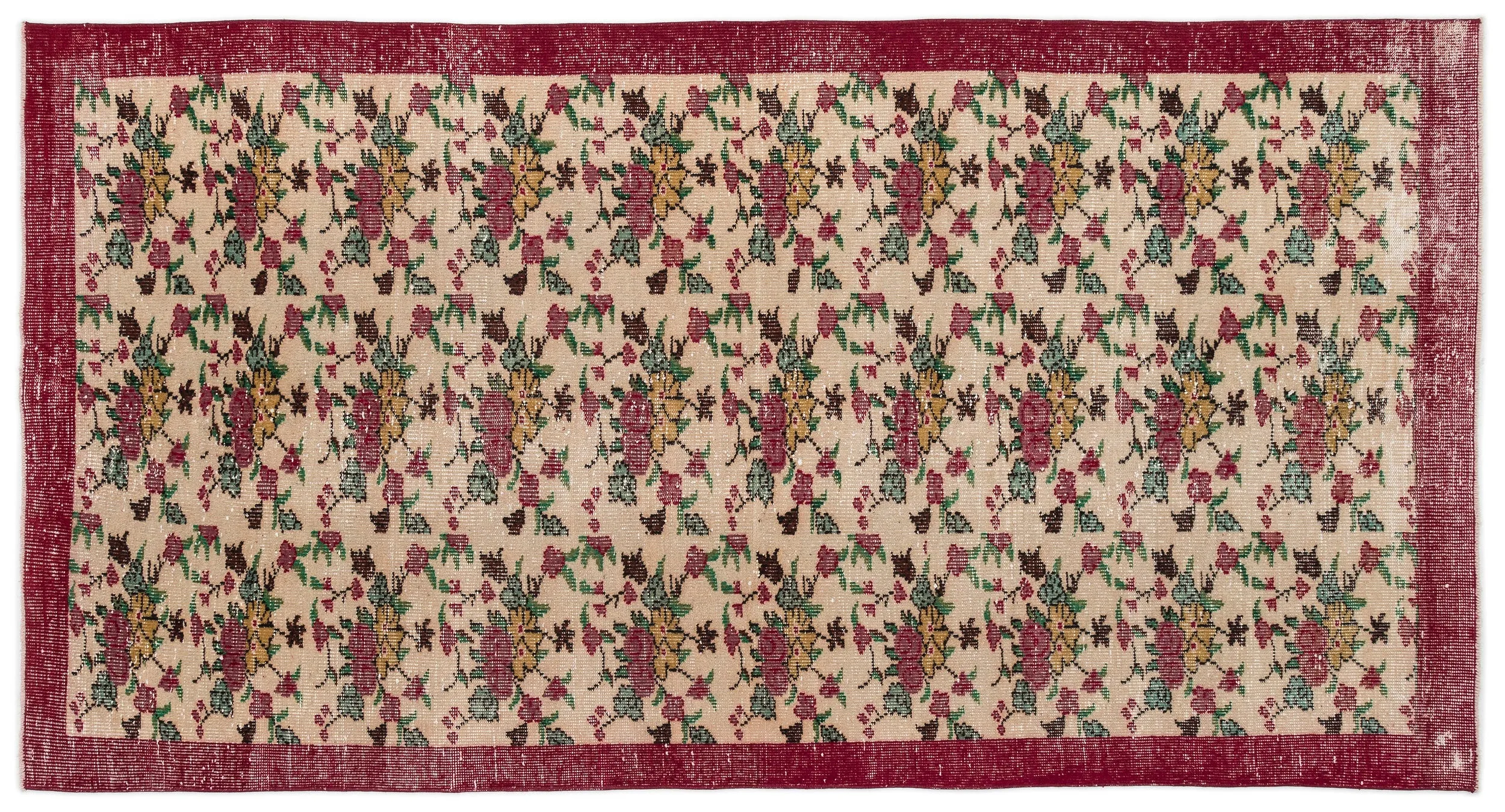Retro Design Floral Over Dyed Vintage Rug 5'3'' x 9'9'' ft 160 x 298 cm