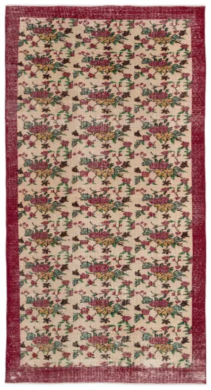Retro Design Floral Over Dyed Vintage Rug 5'3'' x 9'9'' ft 160 x 298 cm