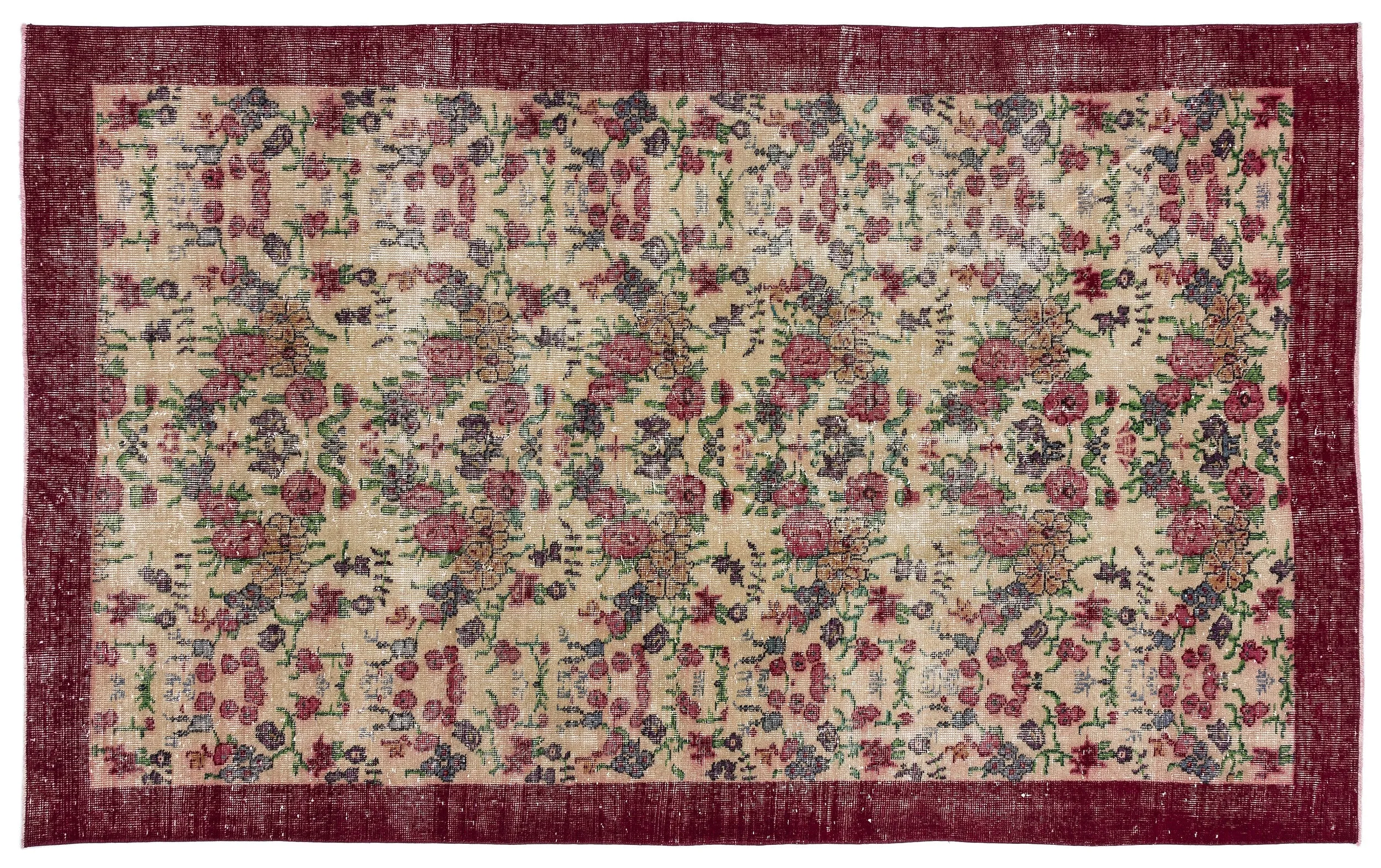 Retro Design Floral Over Dyed Vintage Rug 5'4'' x 8'6'' ft 163 x 260 cm