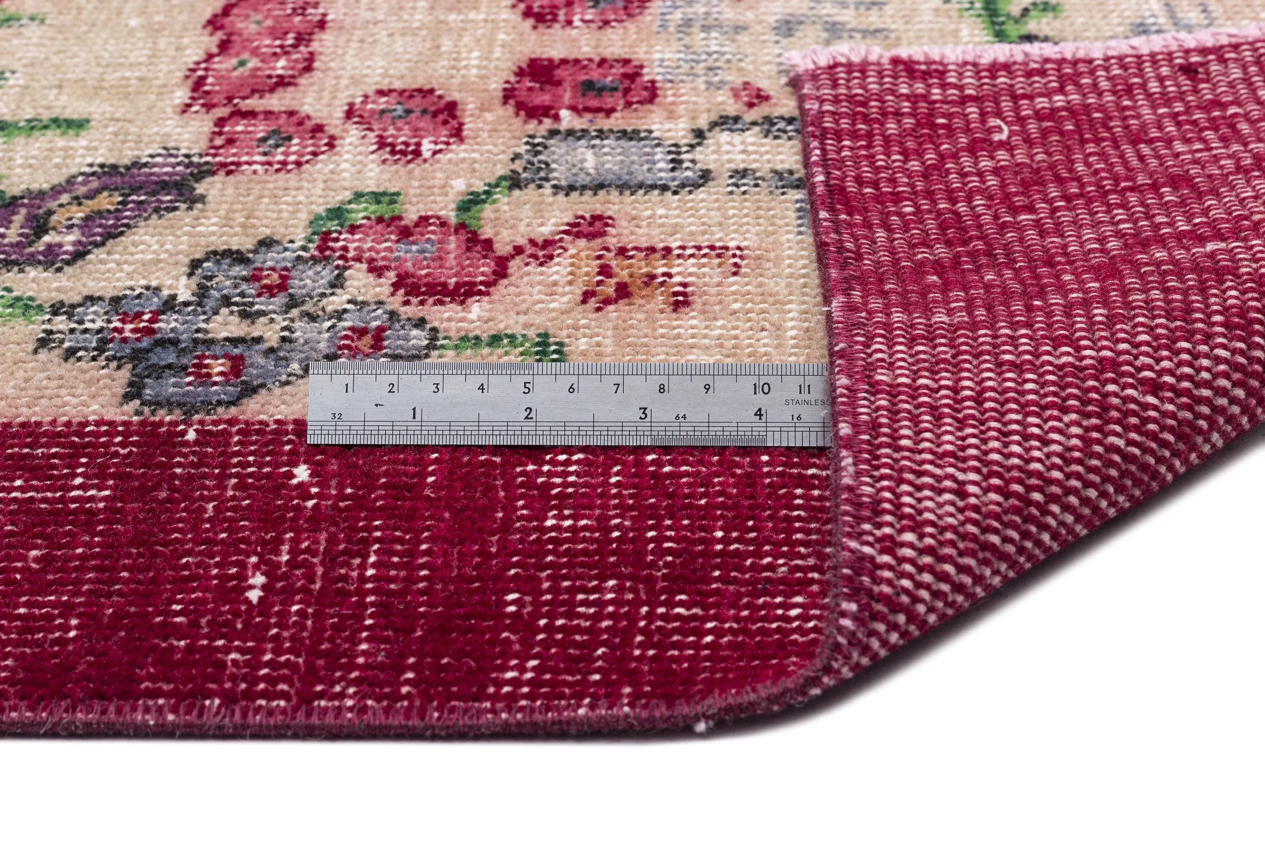 Retro Design Floral Over Dyed Vintage Rug 5'4'' x 8'6'' ft 163 x 260 cm