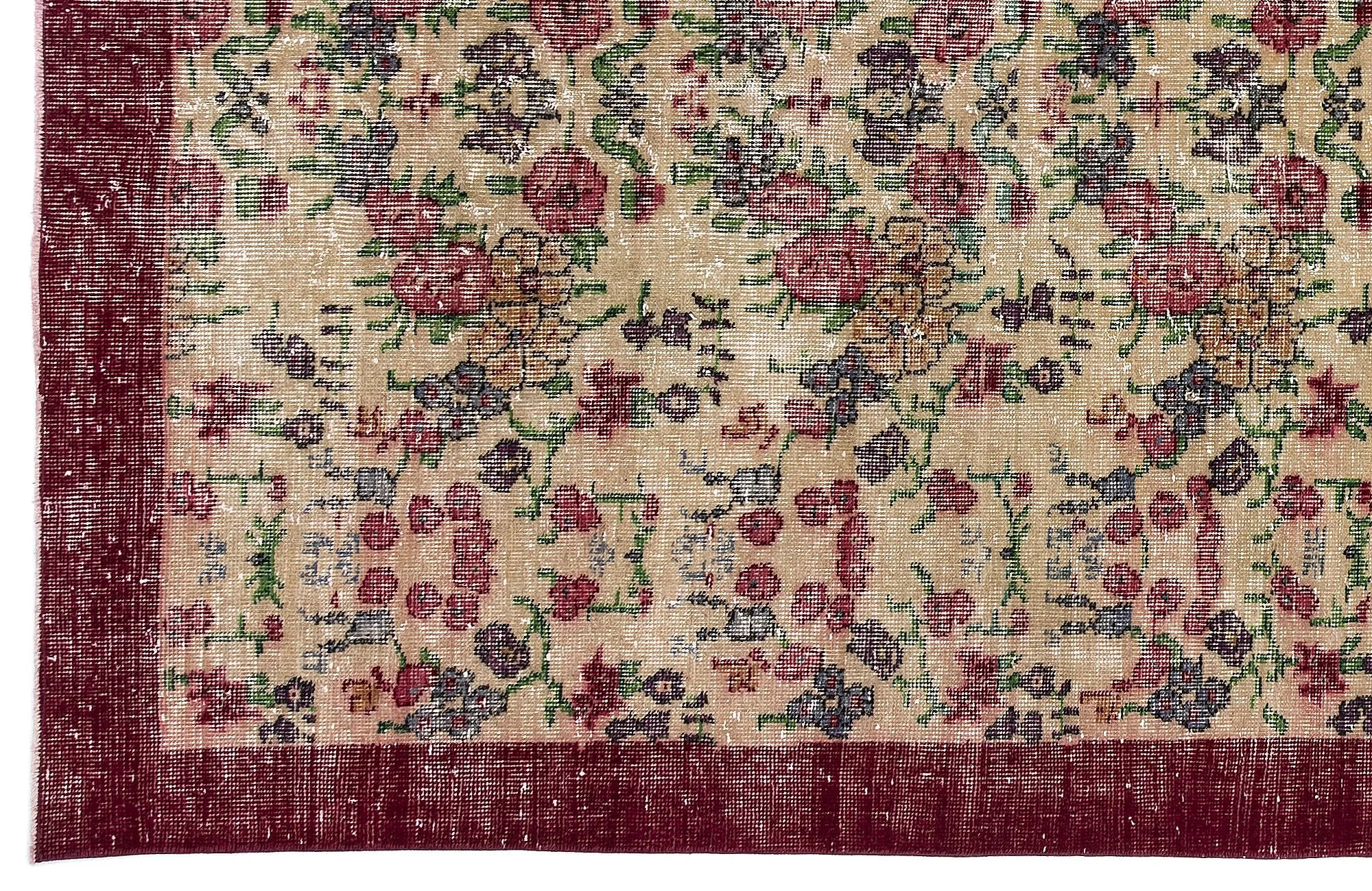 Retro Design Floral Over Dyed Vintage Rug 5'4'' x 8'6'' ft 163 x 260 cm