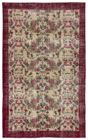 Retro Design Floral Over Dyed Vintage Rug 5'4'' x 8'6'' ft 163 x 260 cm
