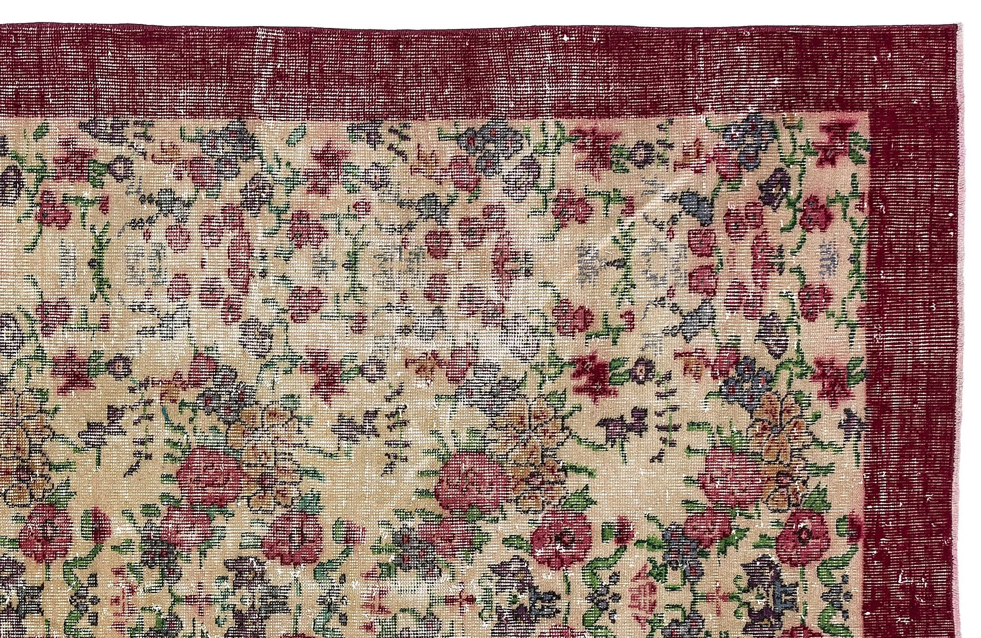 Retro Design Floral Over Dyed Vintage Rug 5'4'' x 8'6'' ft 163 x 260 cm
