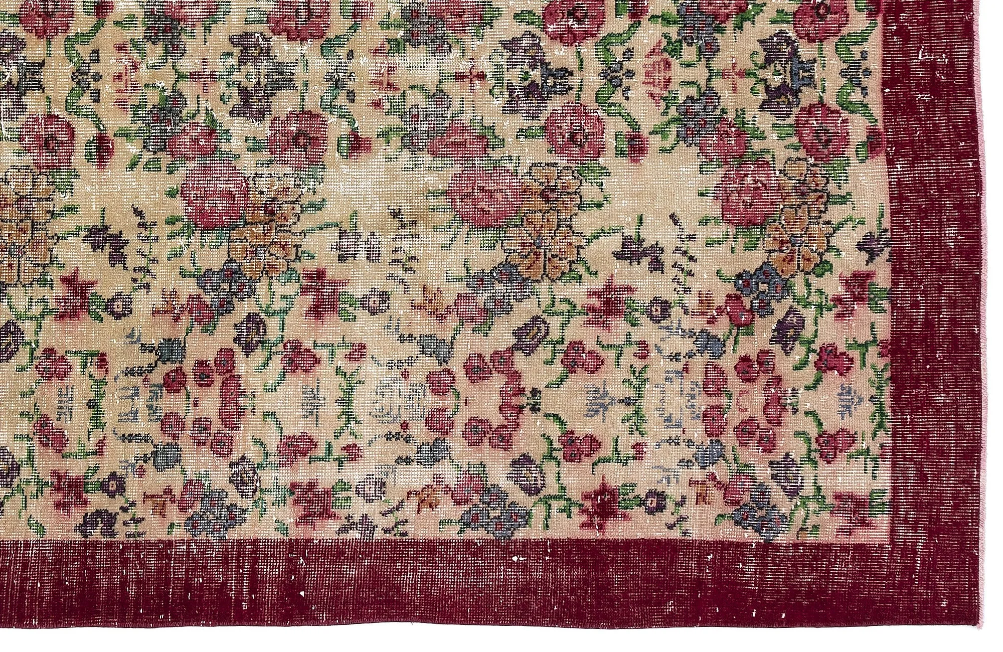 Retro Design Floral Over Dyed Vintage Rug 5'4'' x 8'6'' ft 163 x 260 cm
