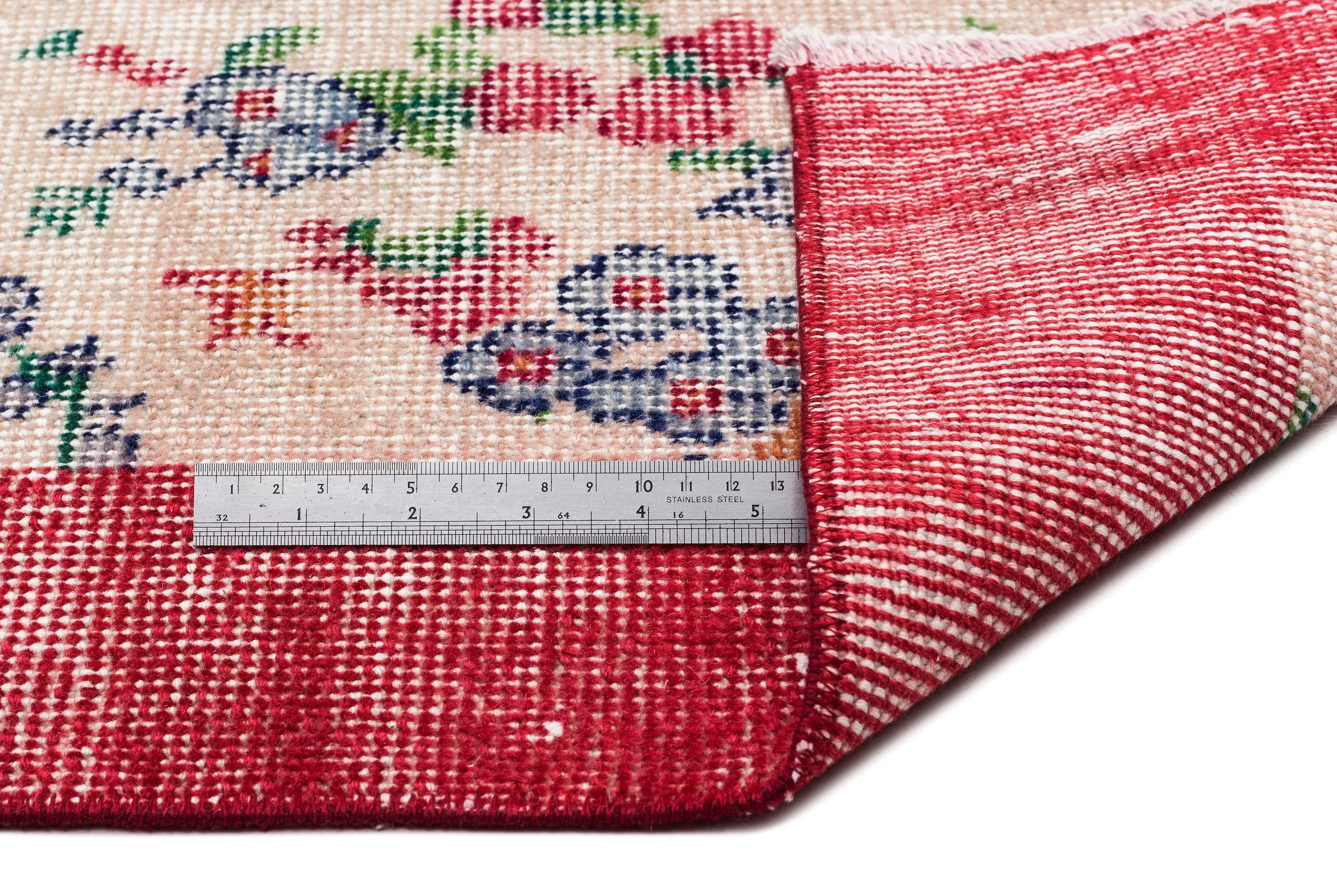 Retro Design Floral Over Dyed Vintage Rug 5'5'' x 8'8'' ft 165 x 264 cm