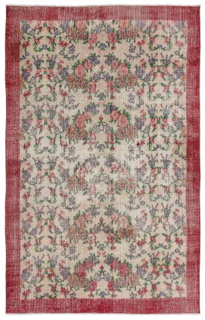 Retro Design Floral Over Dyed Vintage Rug 5'5'' x 8'8'' ft 165 x 264 cm