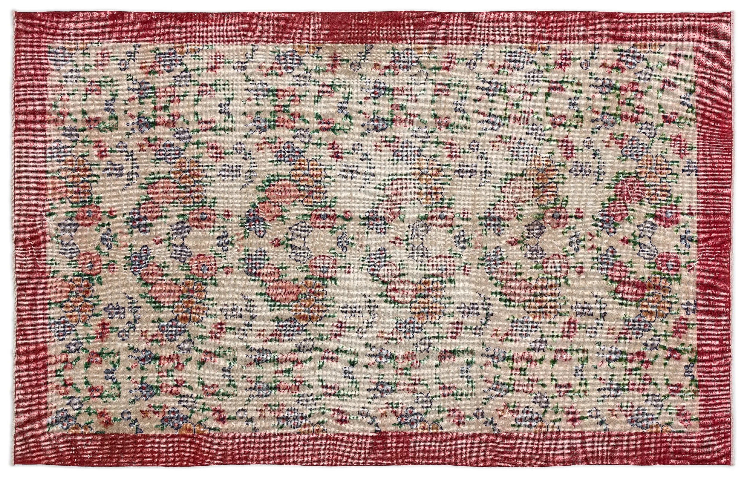 Retro Design Floral Over Dyed Vintage Rug 5'5'' x 8'8'' ft 165 x 264 cm