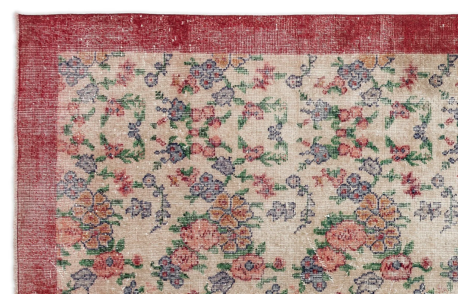 Retro Design Floral Over Dyed Vintage Rug 5'5'' x 8'8'' ft 165 x 264 cm