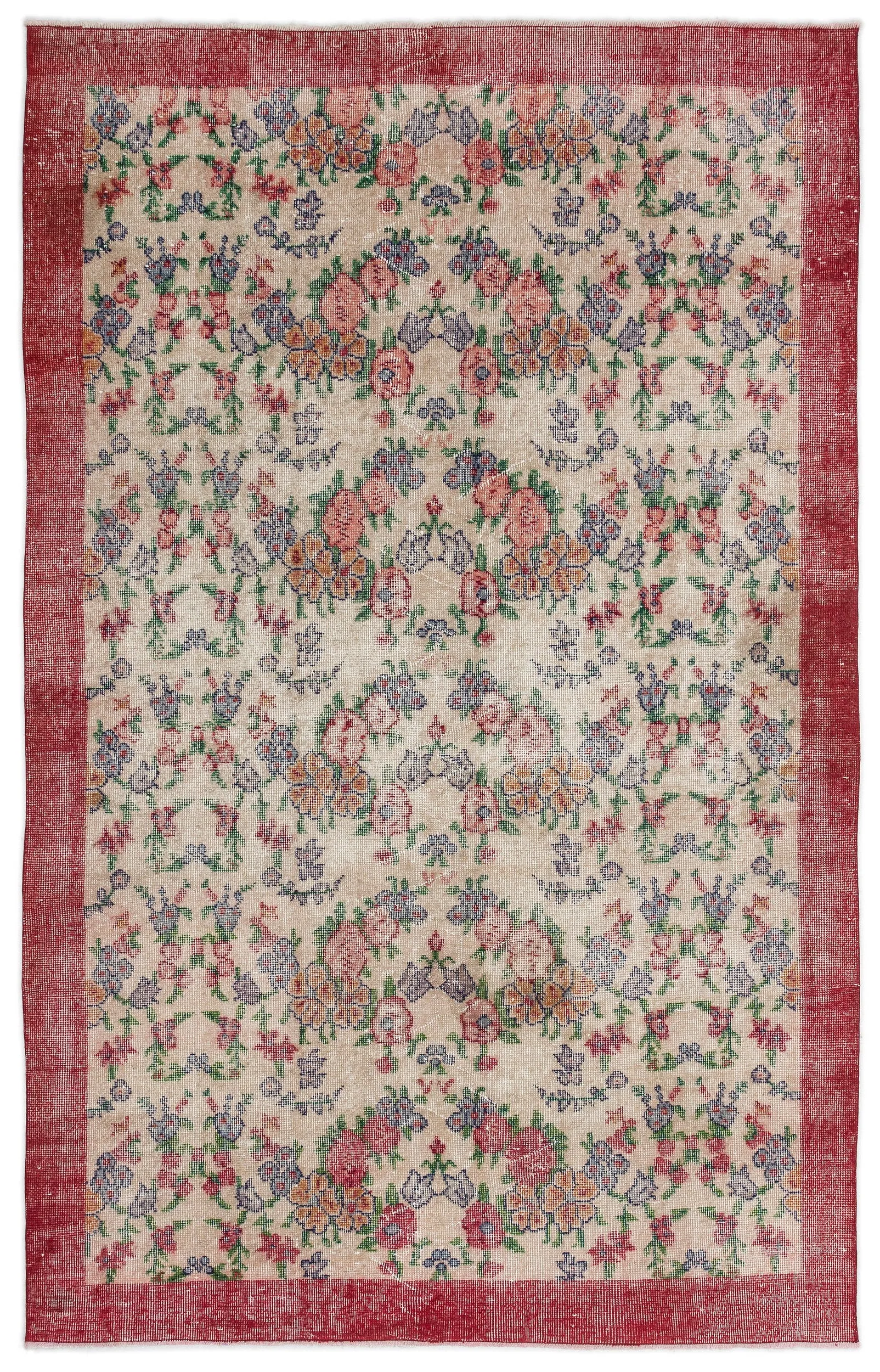 Retro Design Floral Over Dyed Vintage Rug 5'5'' x 8'8'' ft 165 x 264 cm