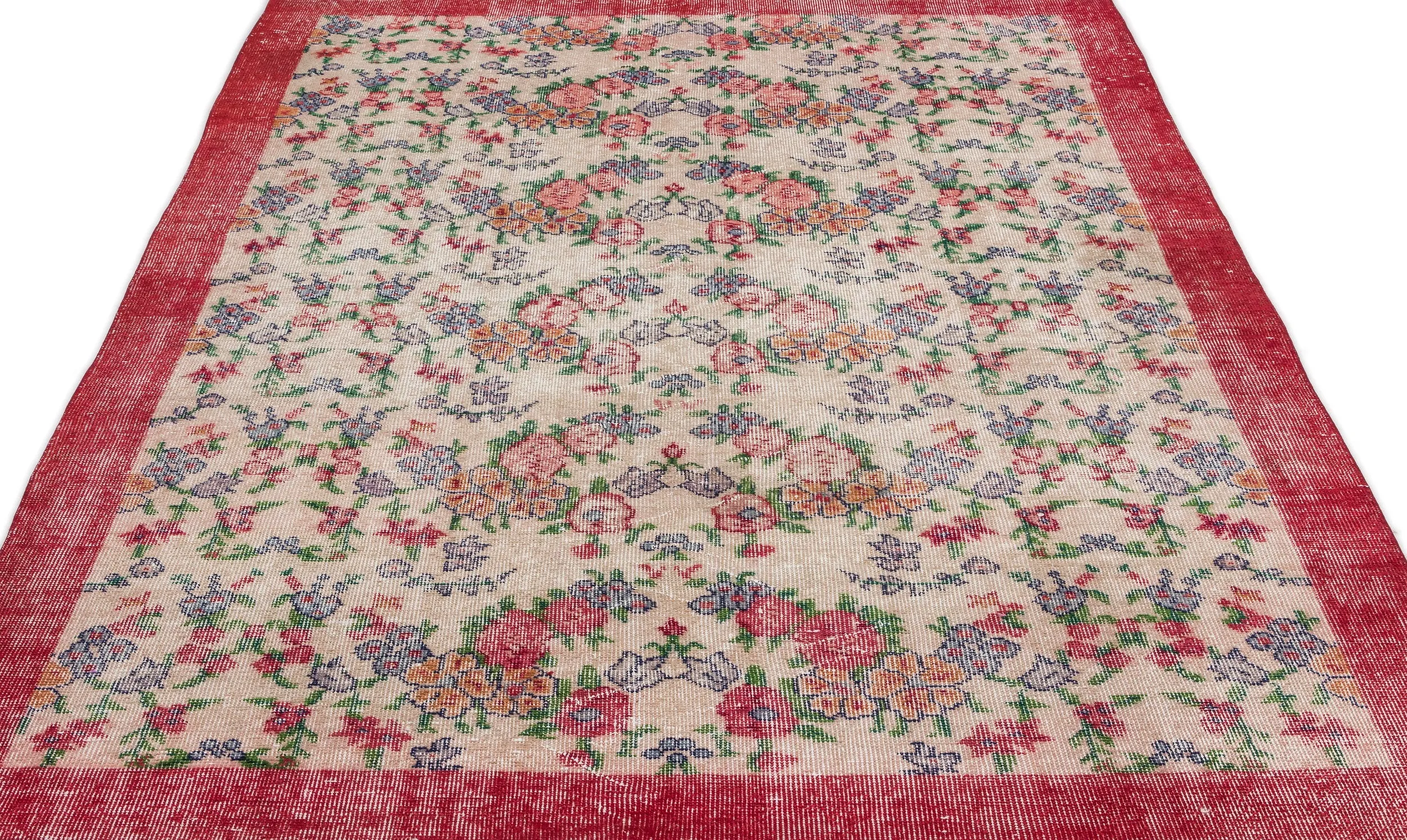 Retro Design Floral Over Dyed Vintage Rug 5'5'' x 8'8'' ft 165 x 264 cm