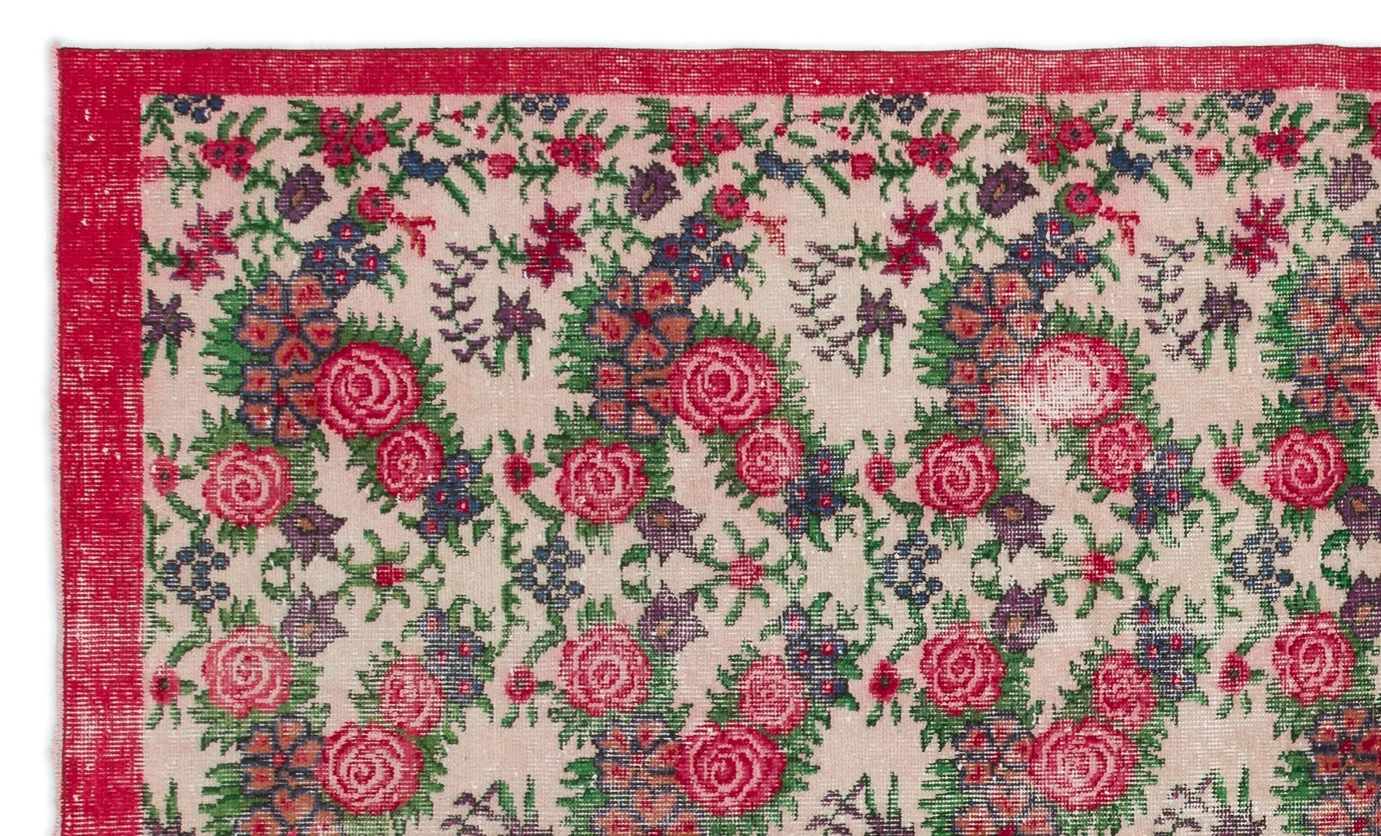 Retro Design Floral Over Dyed Vintage Rug 5'5'' x 9'1'' ft 165 x 278 cm