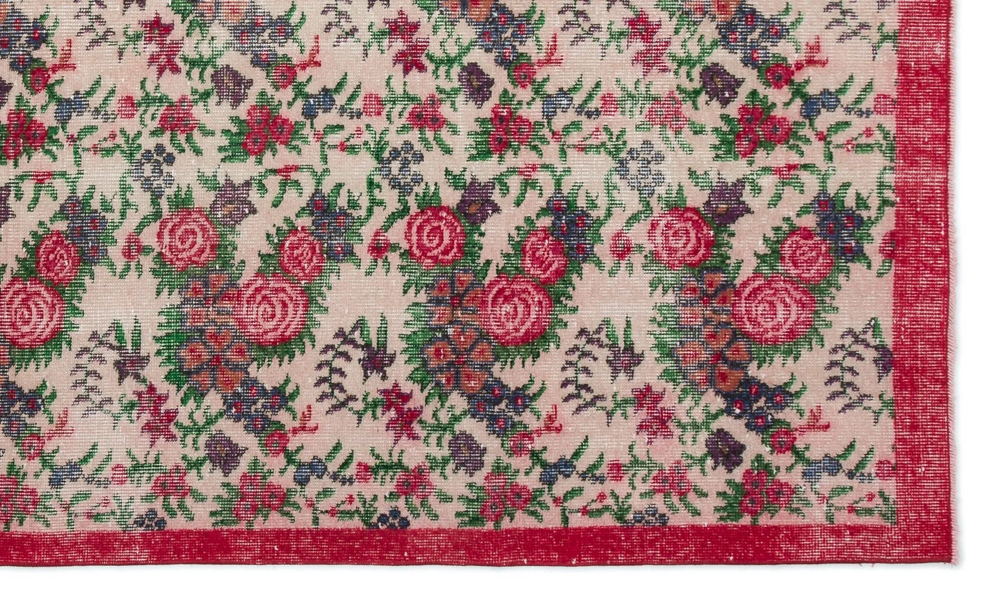 Retro Design Floral Over Dyed Vintage Rug 5'5'' x 9'1'' ft 165 x 278 cm