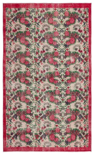 Retro Design Floral Over Dyed Vintage Rug 5'5'' x 9'1'' ft 165 x 278 cm
