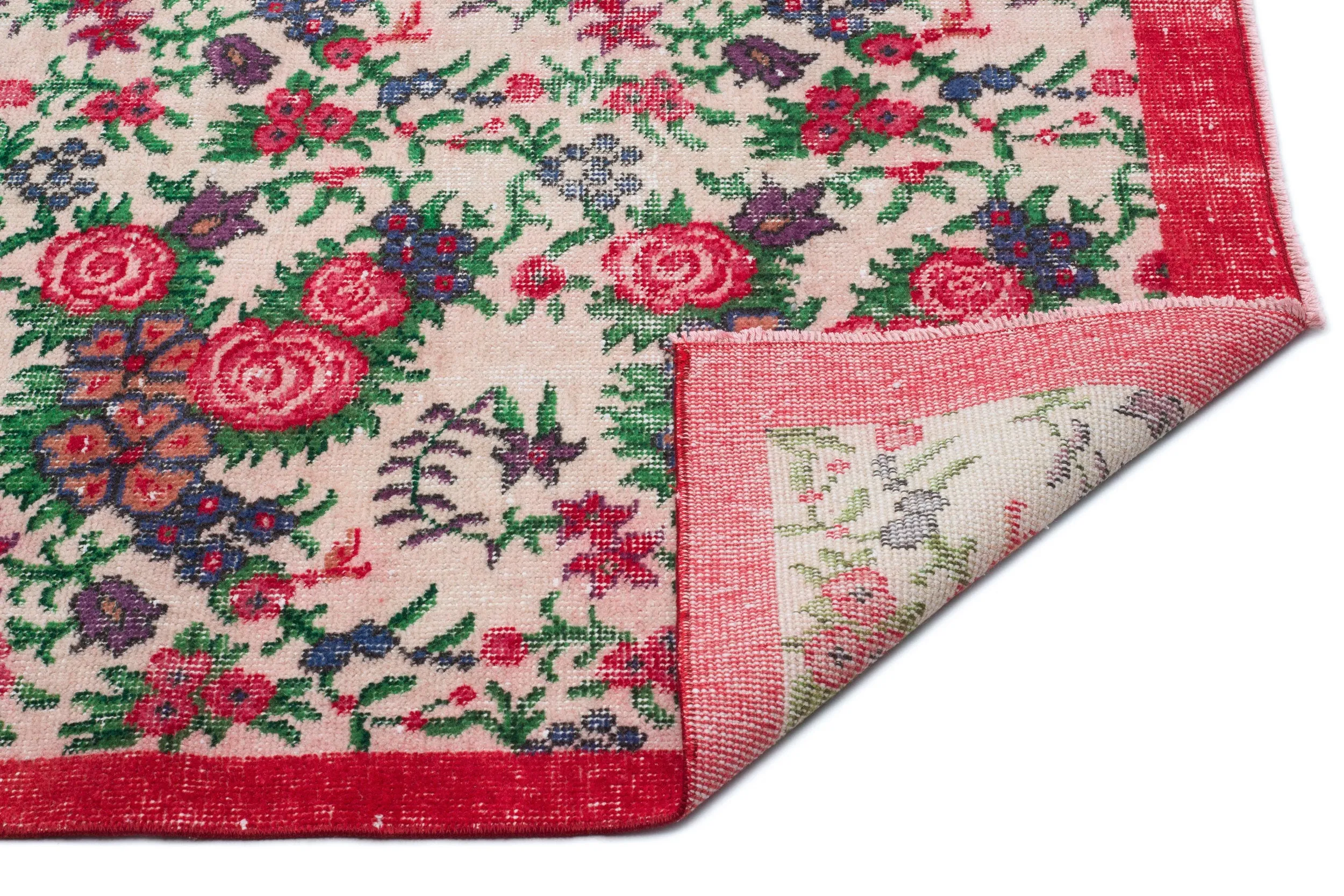 Retro Design Floral Over Dyed Vintage Rug 5'5'' x 9'1'' ft 165 x 278 cm