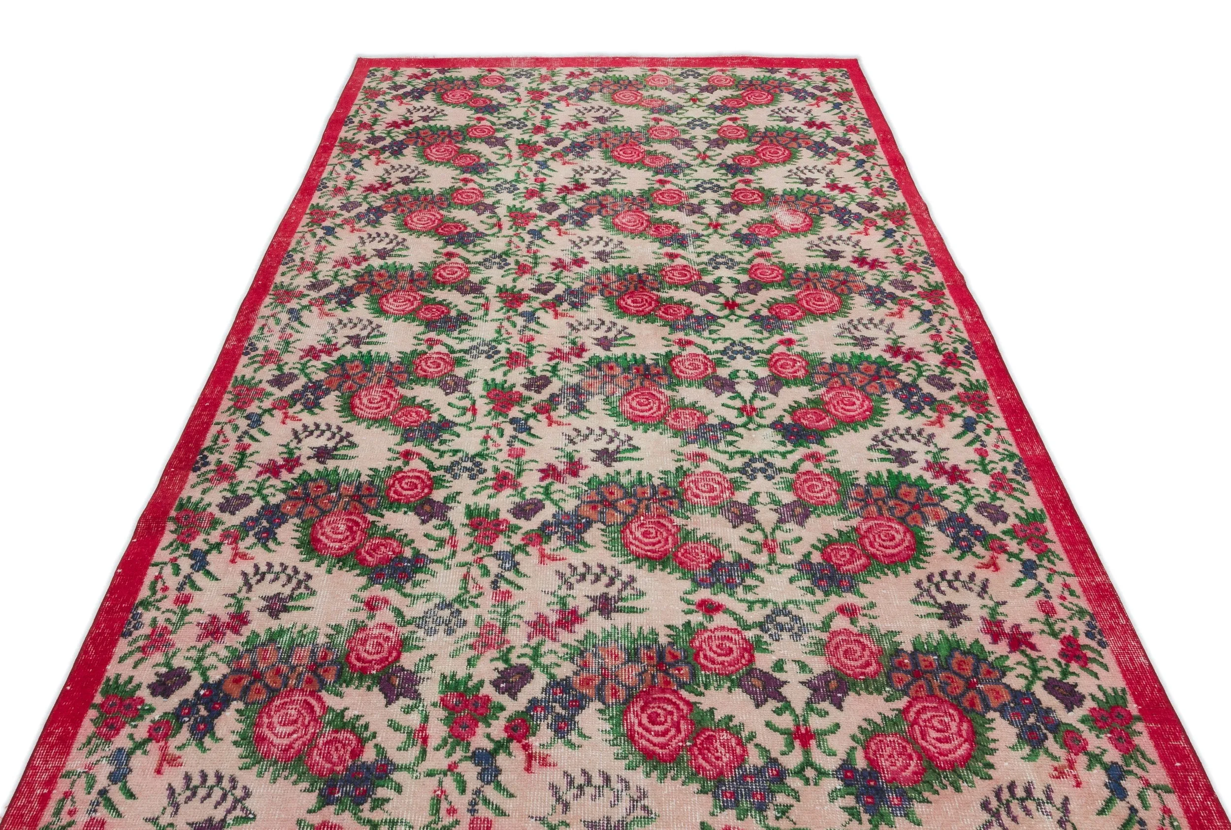 Retro Design Floral Over Dyed Vintage Rug 5'5'' x 9'1'' ft 165 x 278 cm