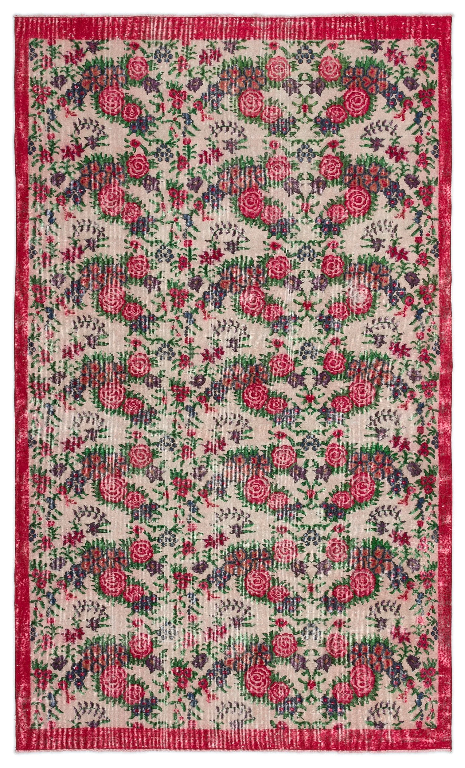 Retro Design Floral Over Dyed Vintage Rug 5'5'' x 9'1'' ft 165 x 278 cm