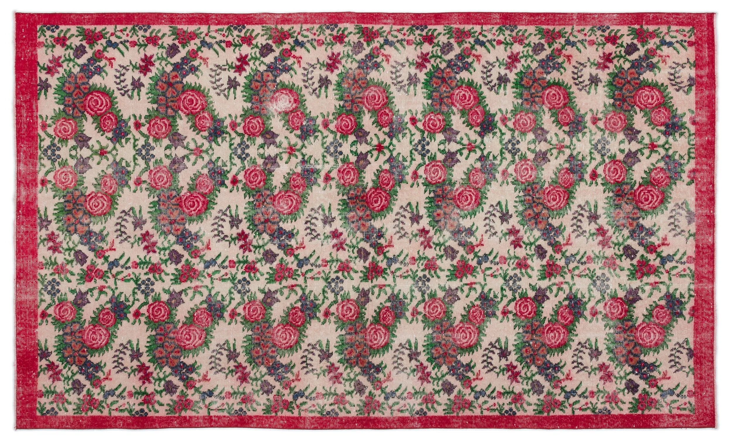 Retro Design Floral Over Dyed Vintage Rug 5'5'' x 9'1'' ft 165 x 278 cm