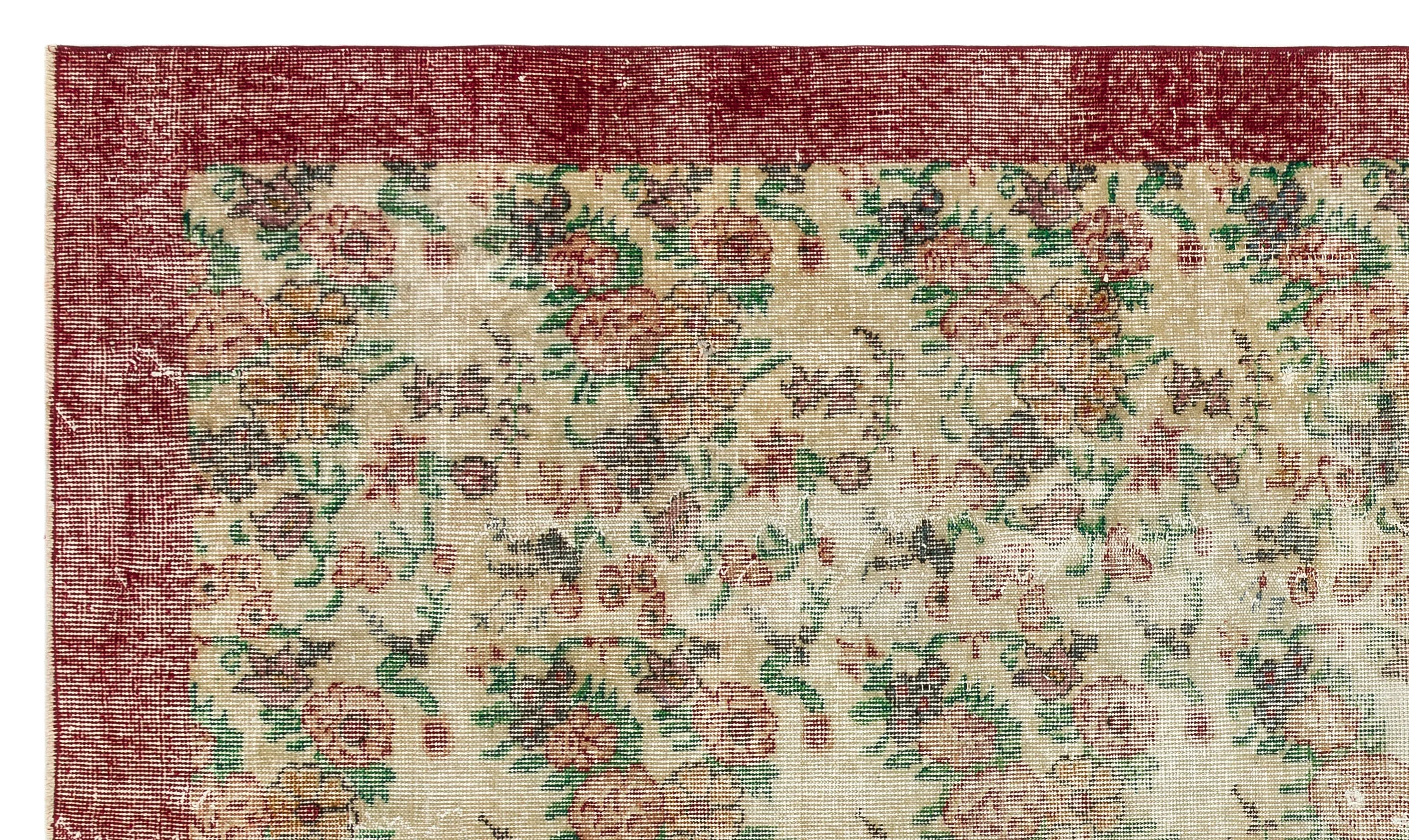 Retro Design Floral Over Dyed Vintage Rug 5'5'' x 9'1'' ft 166 x 278 cm