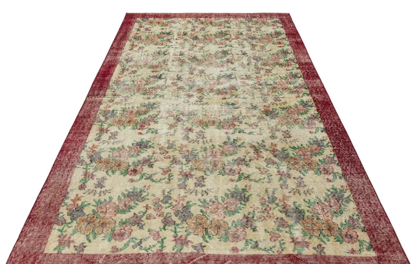 Retro Design Floral Over Dyed Vintage Rug 5'5'' x 9'1'' ft 166 x 278 cm