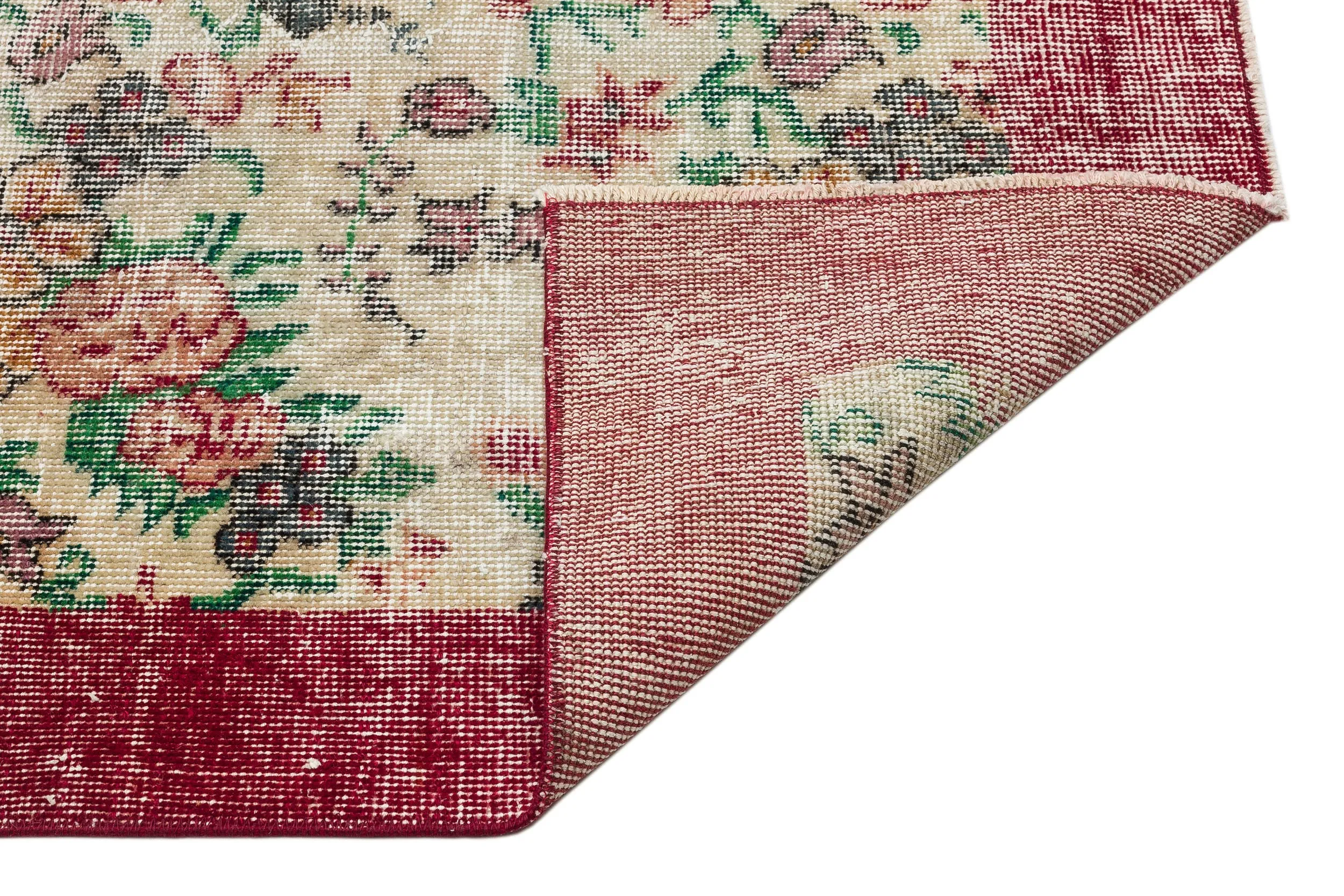 Retro Design Floral Over Dyed Vintage Rug 5'5'' x 9'1'' ft 166 x 278 cm