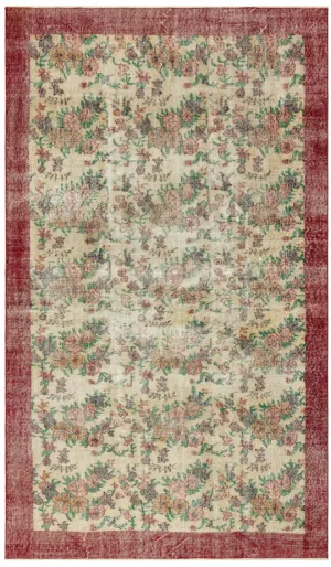 Retro Design Floral Over Dyed Vintage Rug 5'5'' x 9'1'' ft 166 x 278 cm