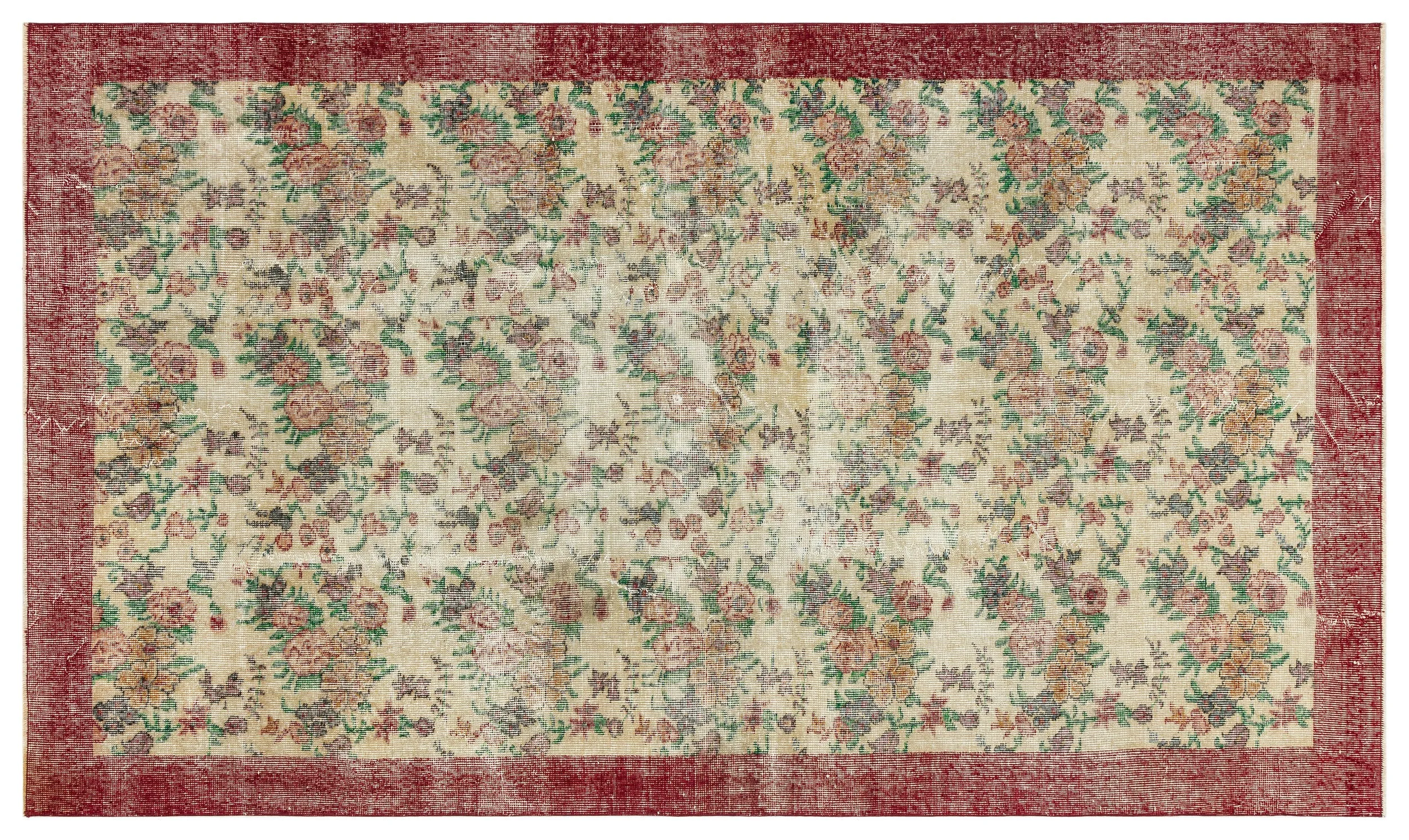 Retro Design Floral Over Dyed Vintage Rug 5'5'' x 9'1'' ft 166 x 278 cm