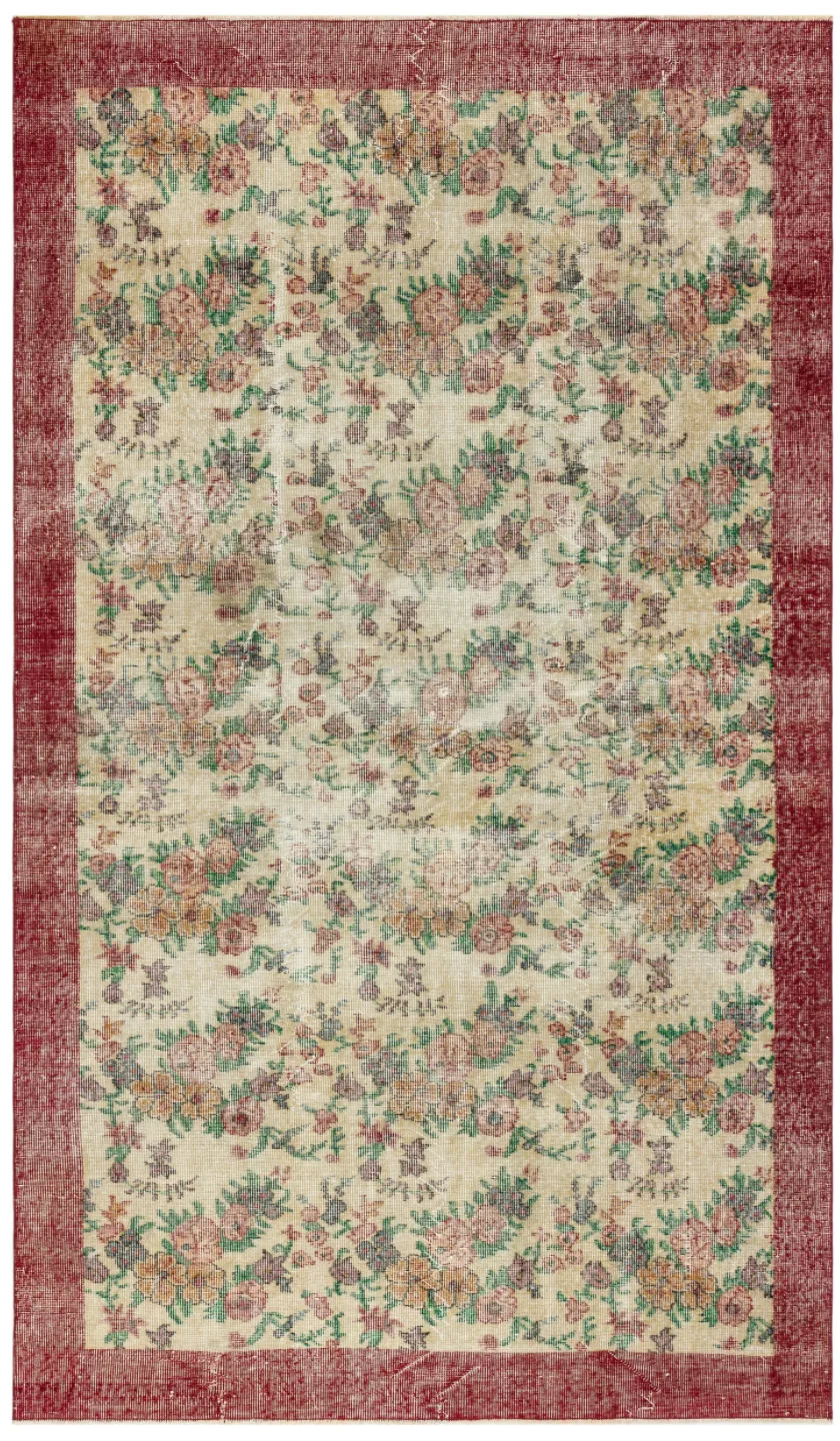 Retro Design Floral Over Dyed Vintage Rug 5'5'' x 9'1'' ft 166 x 278 cm