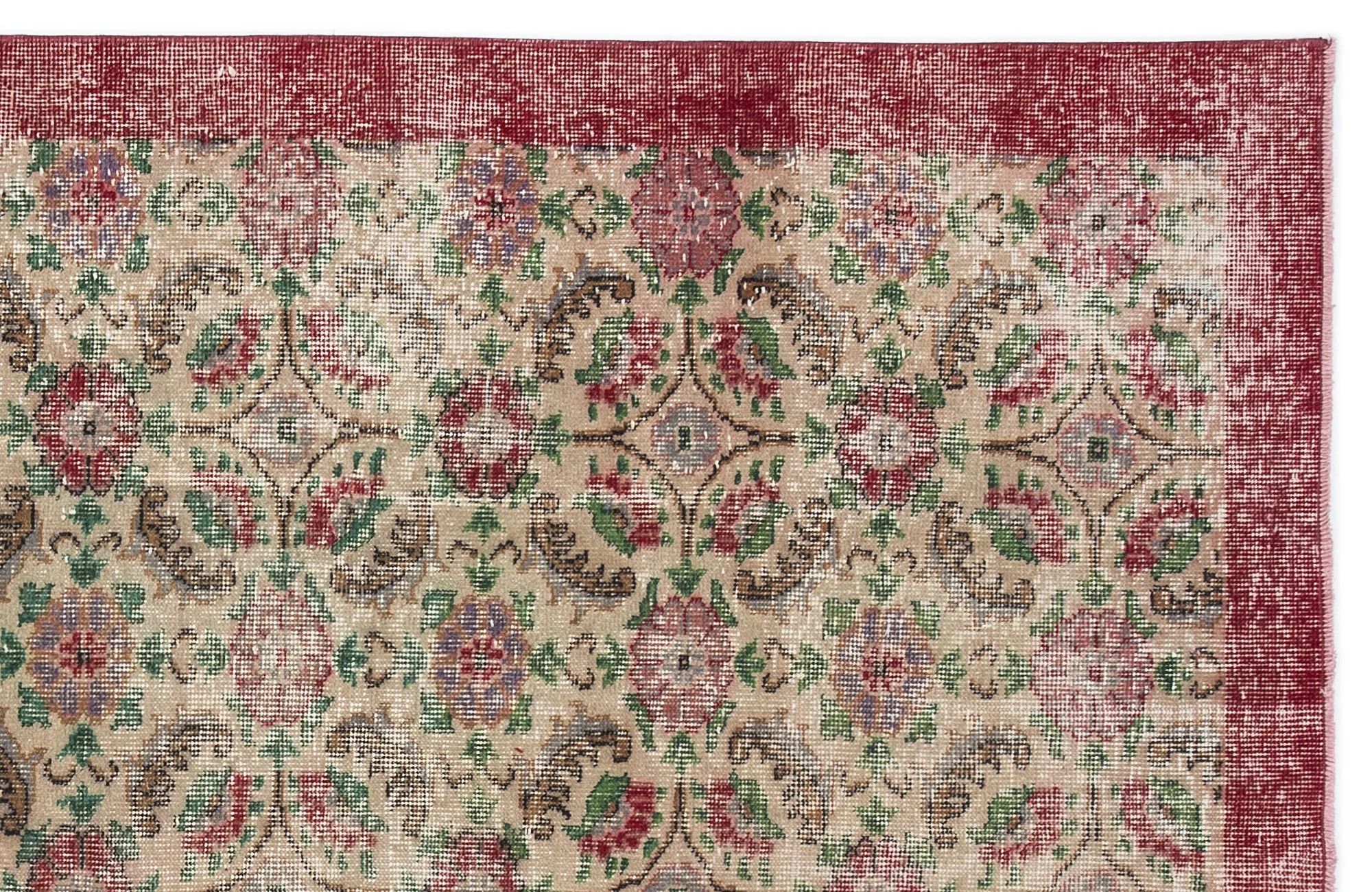 Retro Design Floral Over Dyed Vintage Rug 5'5'' x 9'5'' ft 166 x 286 cm