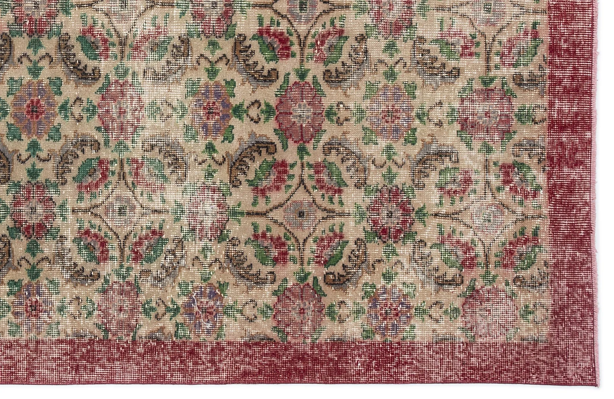 Retro Design Floral Over Dyed Vintage Rug 5'5'' x 9'5'' ft 166 x 286 cm