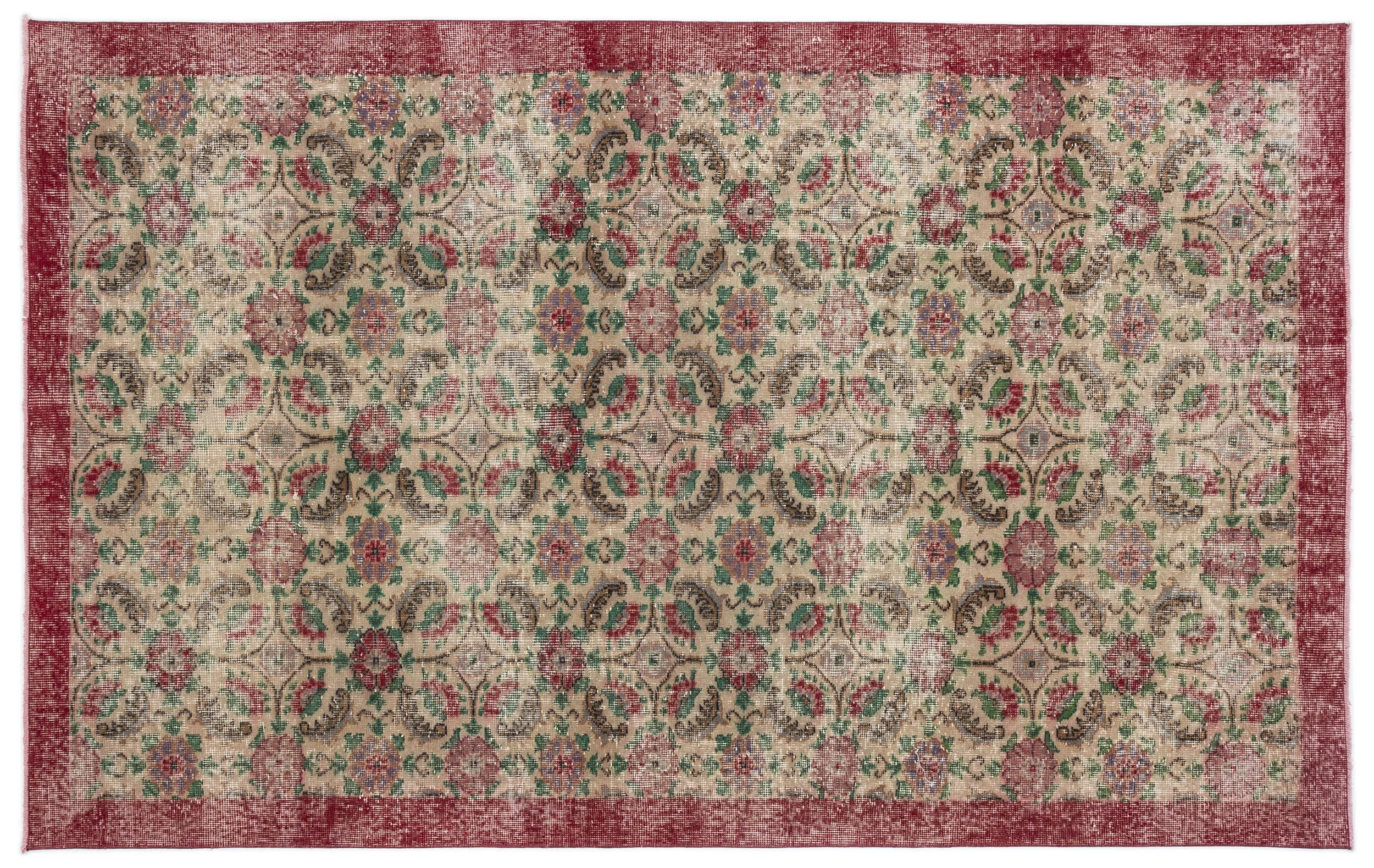 Retro Design Floral Over Dyed Vintage Rug 5'5'' x 9'5'' ft 166 x 286 cm