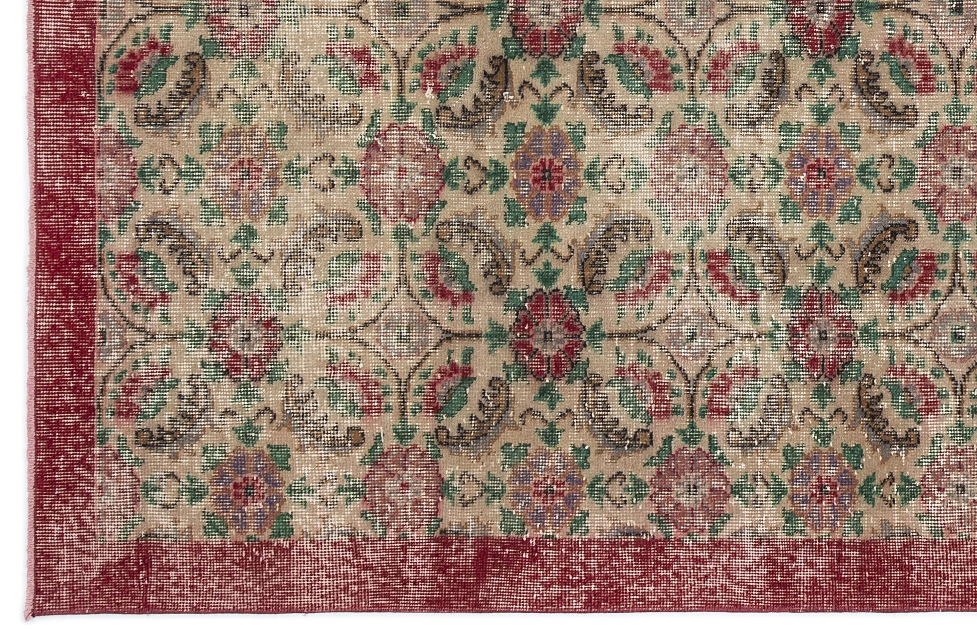 Retro Design Floral Over Dyed Vintage Rug 5'5'' x 9'5'' ft 166 x 286 cm