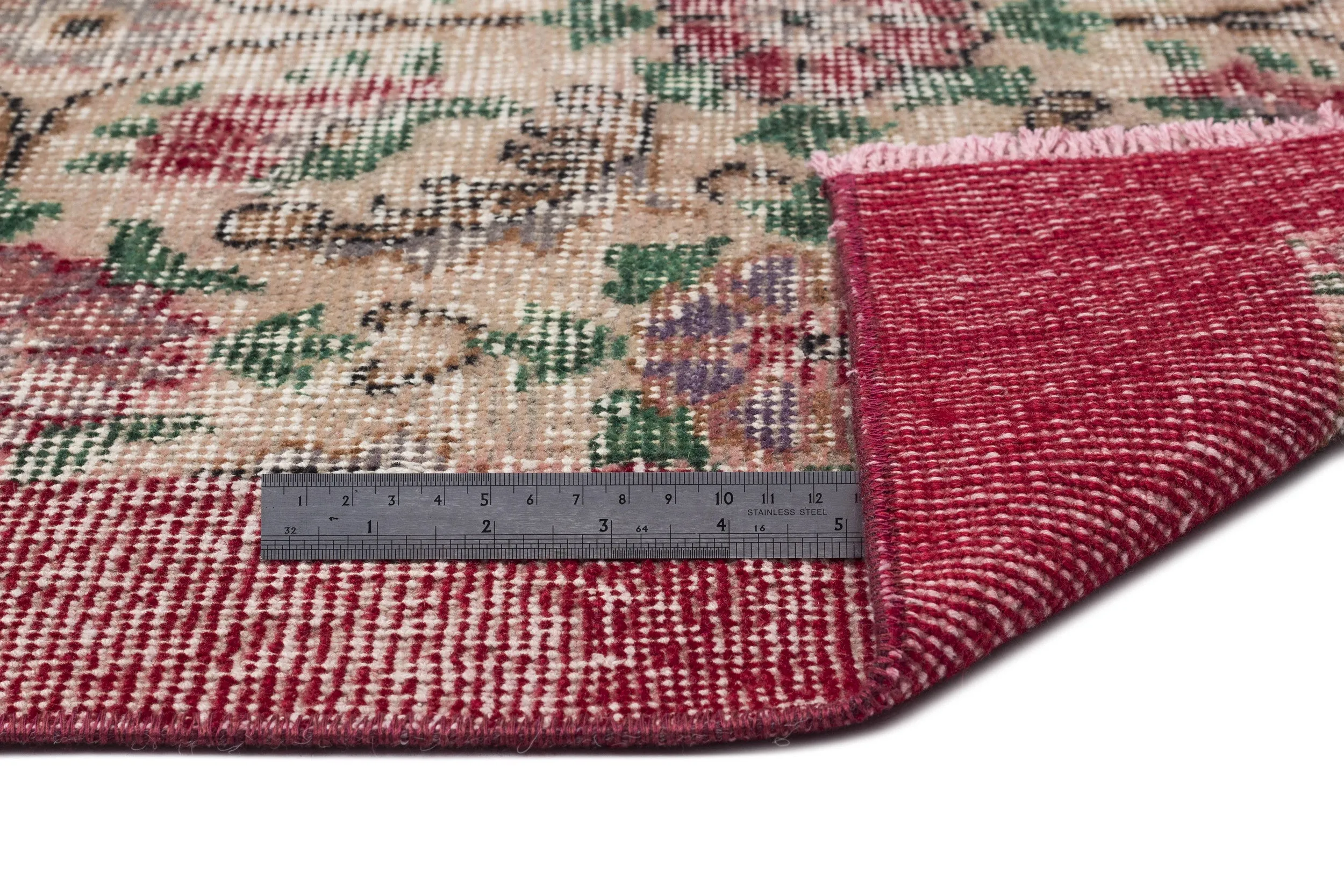 Retro Design Floral Over Dyed Vintage Rug 5'5'' x 9'5'' ft 166 x 286 cm