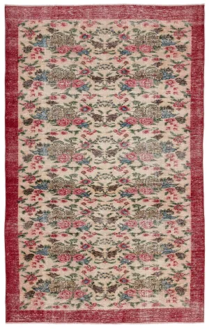 Retro Design Floral Over Dyed Vintage Rug 5'7'' x 8'11'' ft 170 x 272 cm