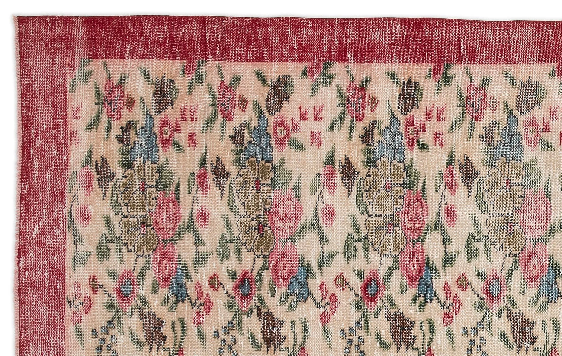 Retro Design Floral Over Dyed Vintage Rug 5'7'' x 8'11'' ft 170 x 272 cm