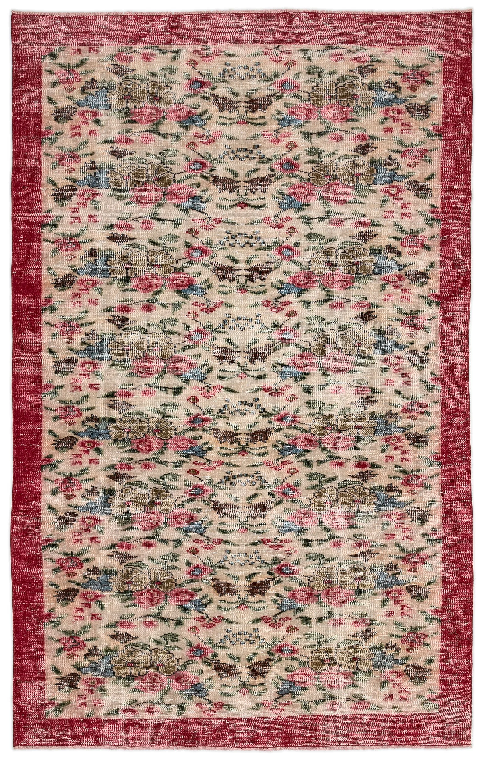 Retro Design Floral Over Dyed Vintage Rug 5'7'' x 8'11'' ft 170 x 272 cm