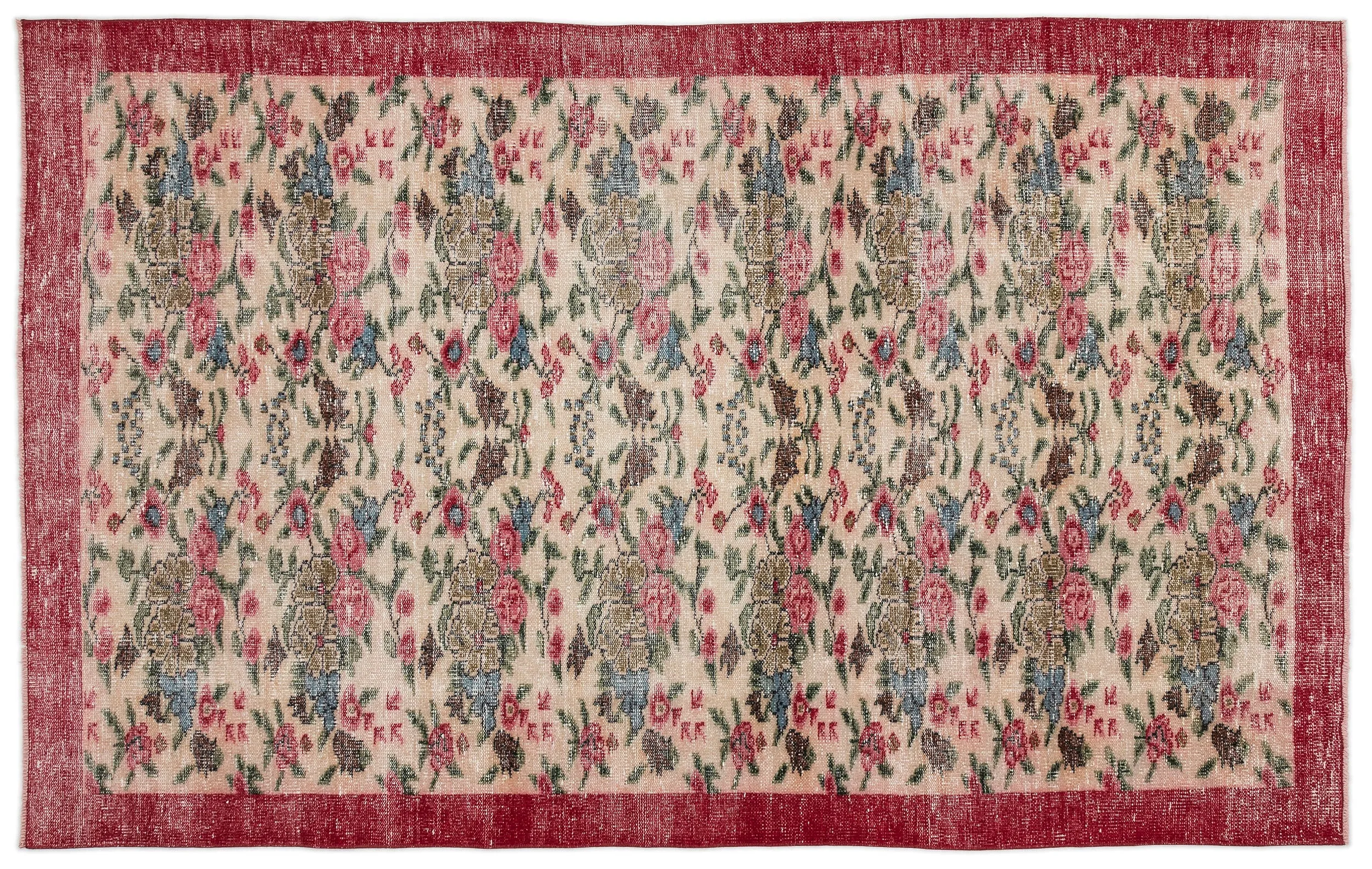 Retro Design Floral Over Dyed Vintage Rug 5'7'' x 8'11'' ft 170 x 272 cm