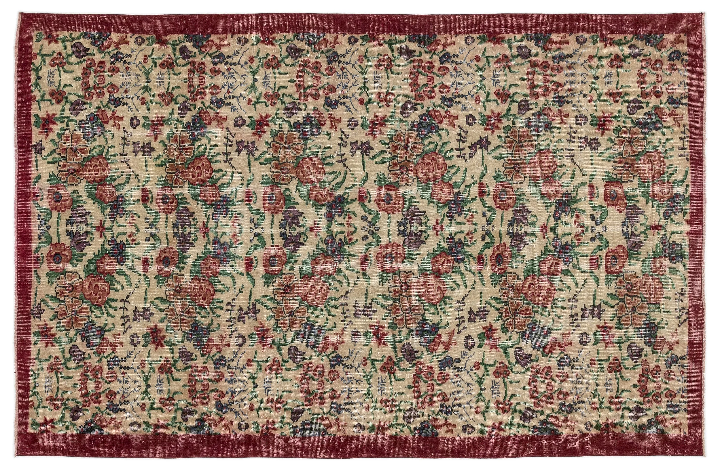 Retro Design Floral Over Dyed Vintage Rug 5'7'' x 8'8'' ft 169 x 263 cm
