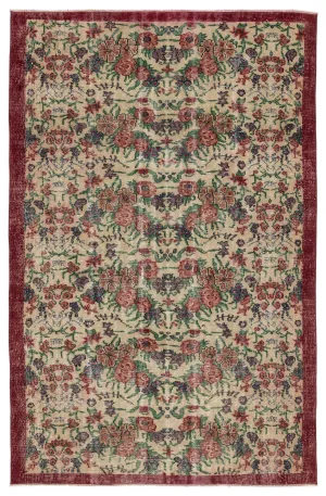 Retro Design Floral Over Dyed Vintage Rug 5'7'' x 8'8'' ft 169 x 263 cm