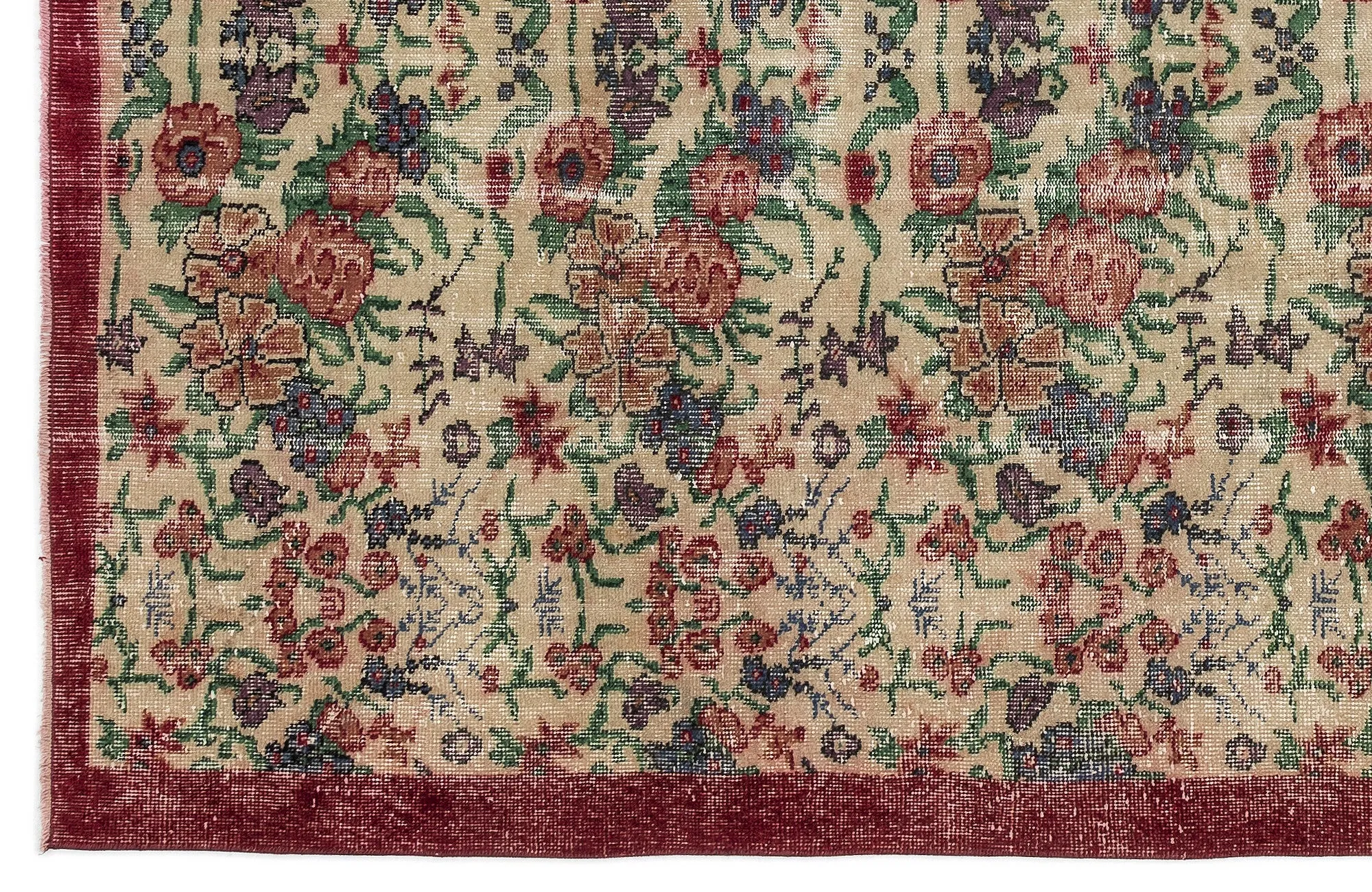 Retro Design Floral Over Dyed Vintage Rug 5'7'' x 8'8'' ft 169 x 263 cm