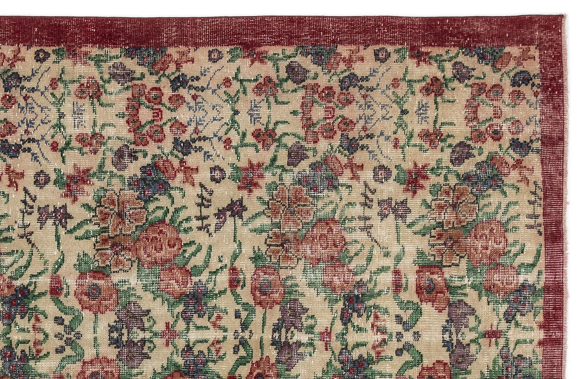 Retro Design Floral Over Dyed Vintage Rug 5'7'' x 8'8'' ft 169 x 263 cm