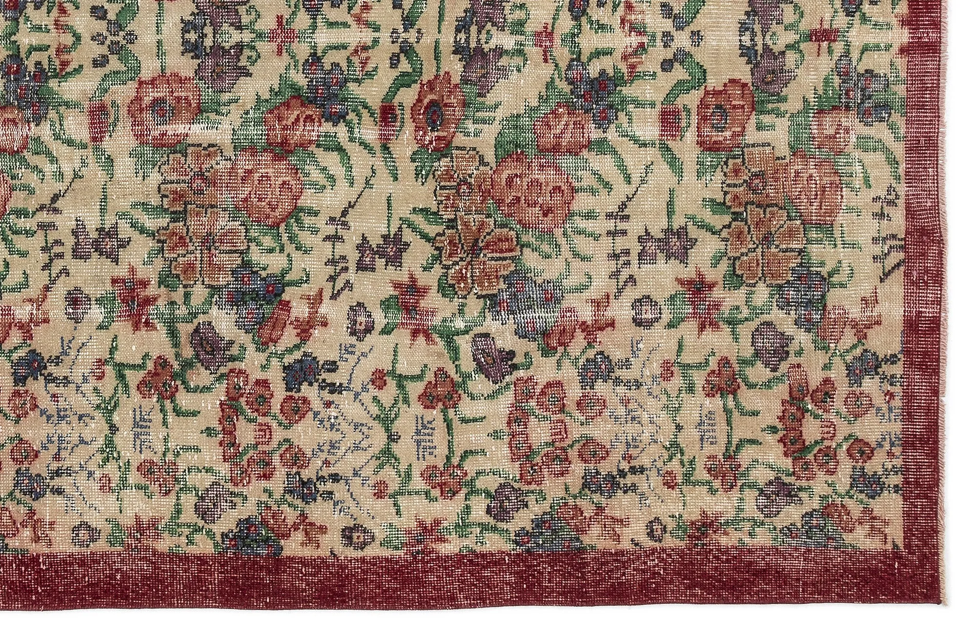 Retro Design Floral Over Dyed Vintage Rug 5'7'' x 8'8'' ft 169 x 263 cm