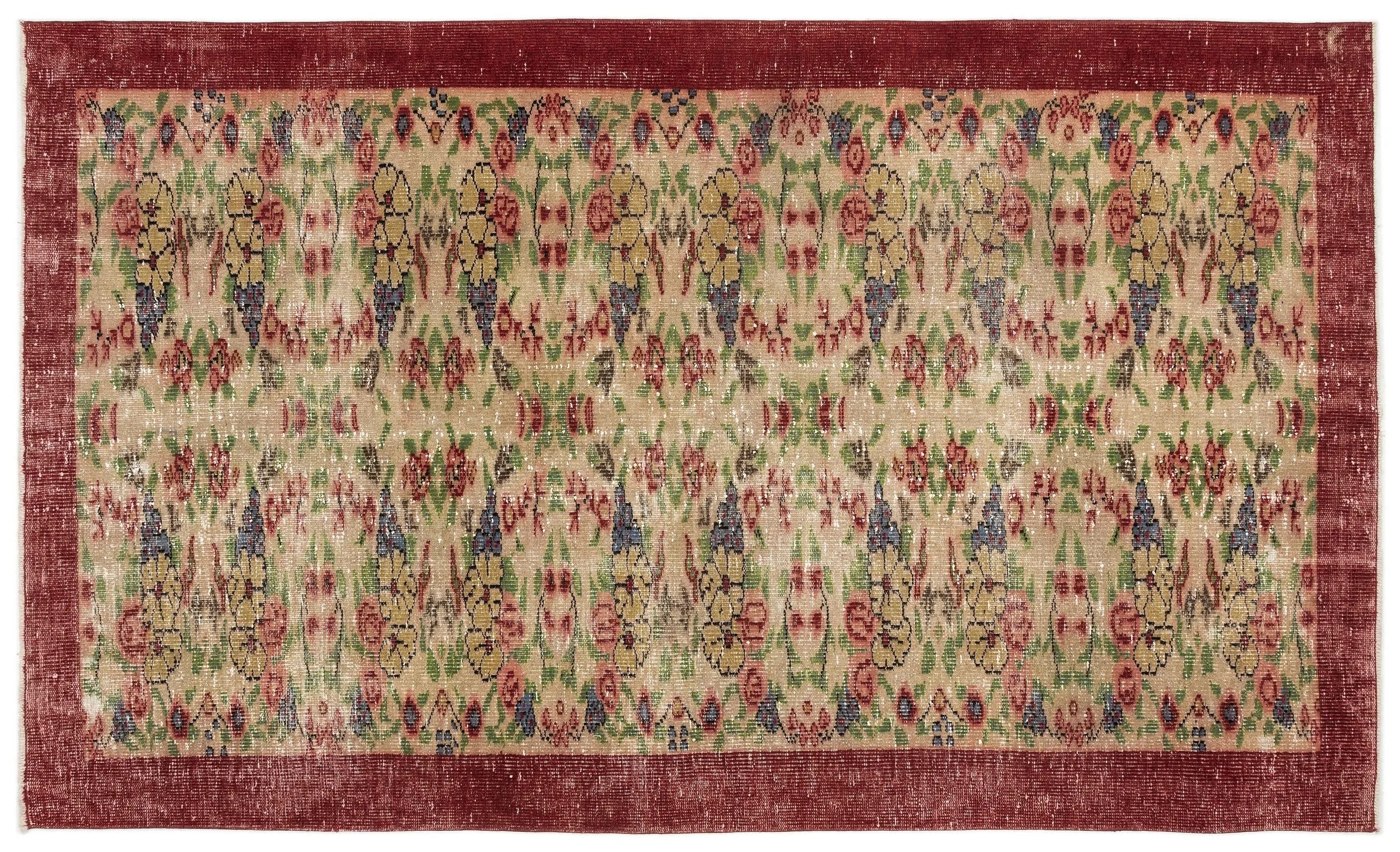 Retro Design Floral Over Dyed Vintage Rug 5'7'' x 9'1'' ft 170 x 277 cm