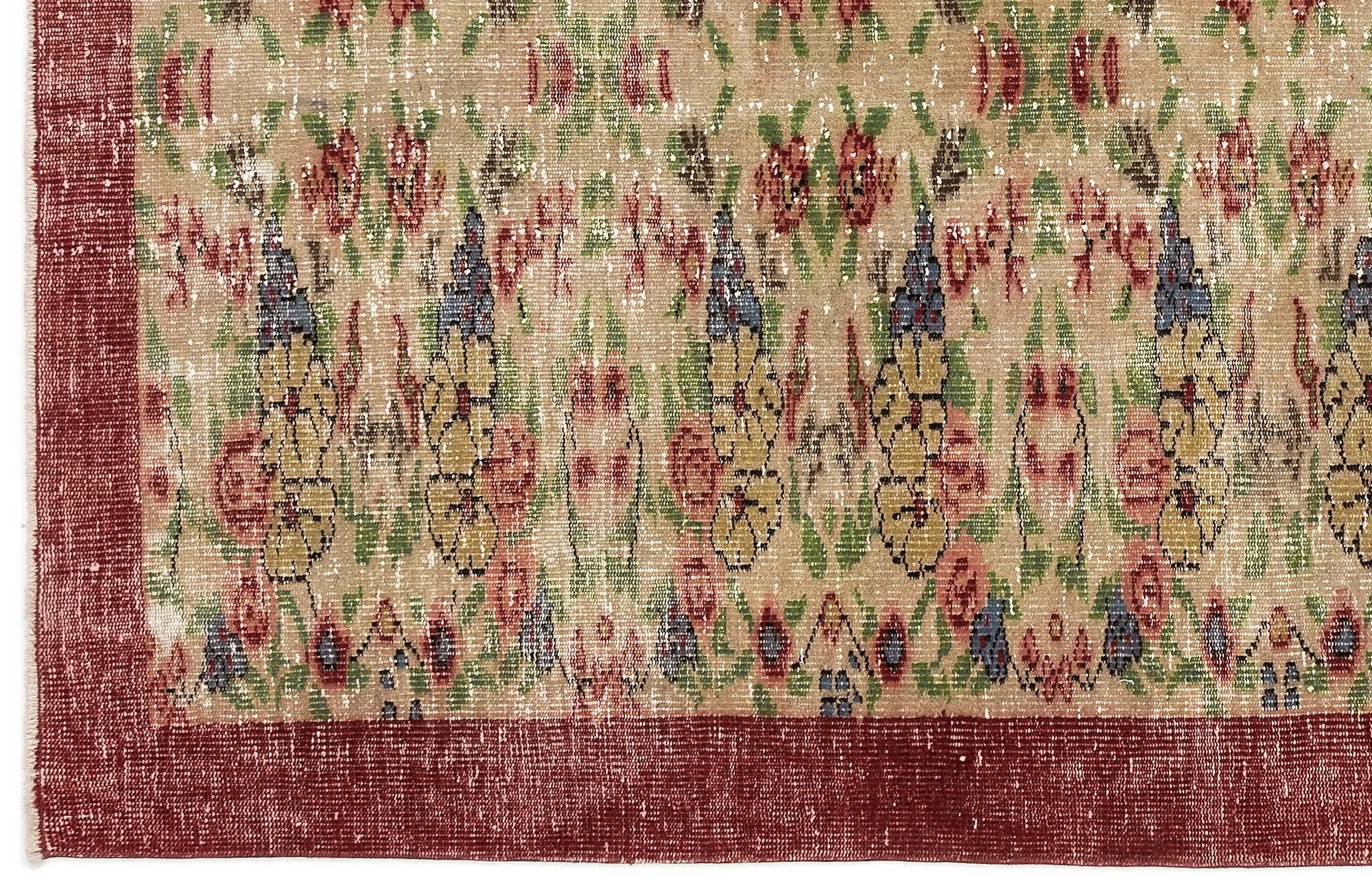 Retro Design Floral Over Dyed Vintage Rug 5'7'' x 9'1'' ft 170 x 277 cm