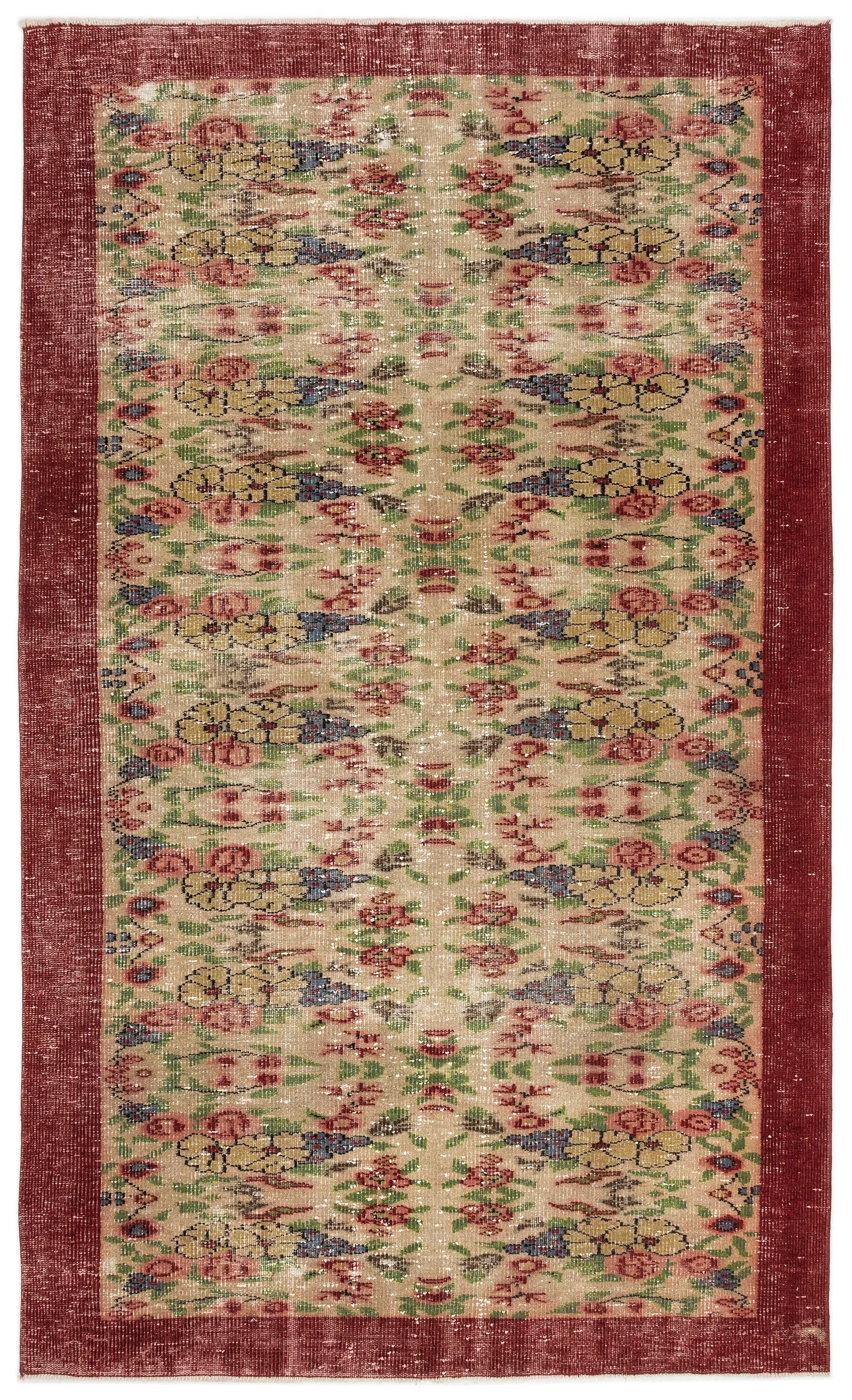 Retro Design Floral Over Dyed Vintage Rug 5'7'' x 9'1'' ft 170 x 277 cm