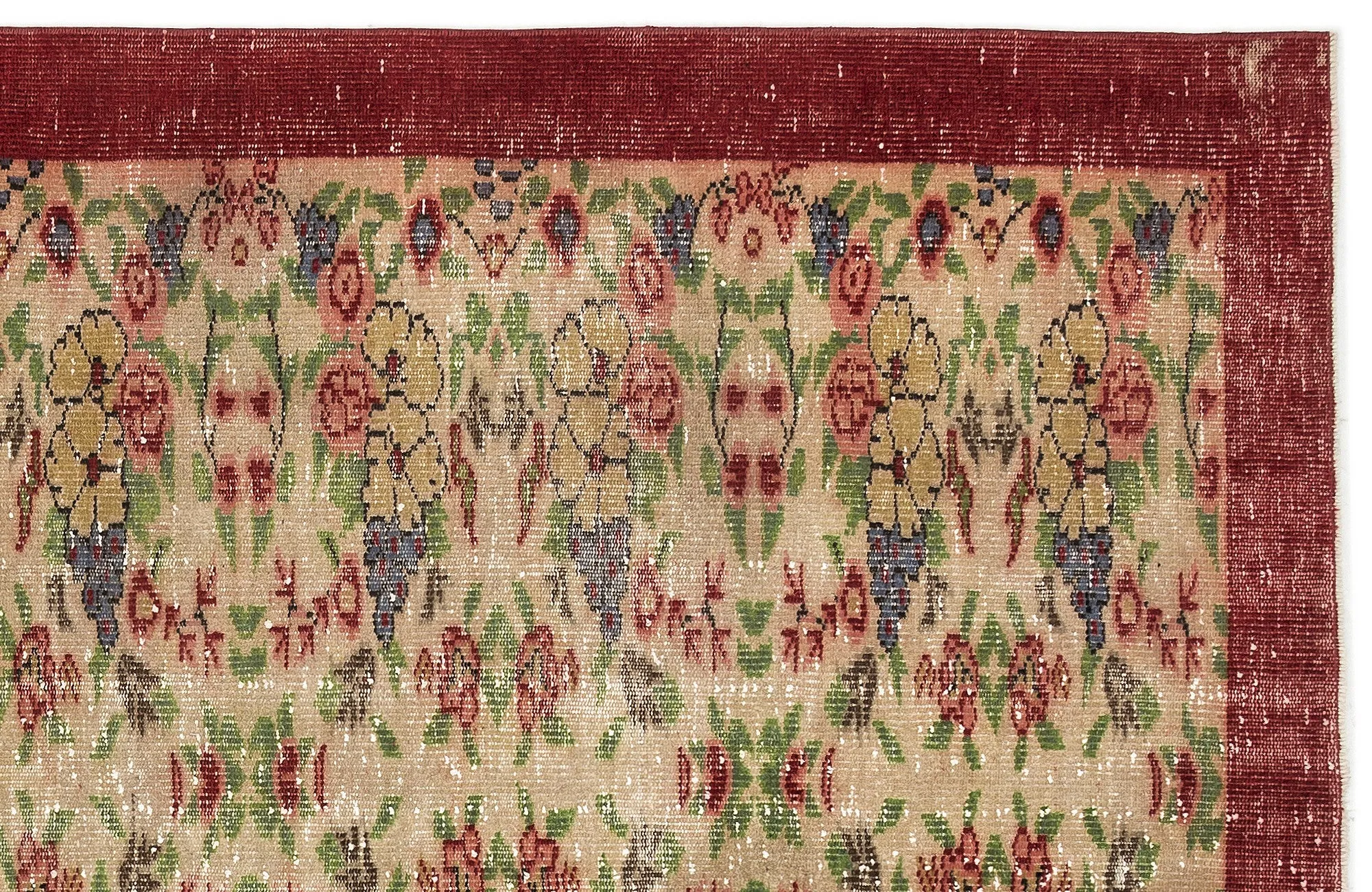 Retro Design Floral Over Dyed Vintage Rug 5'7'' x 9'1'' ft 170 x 277 cm