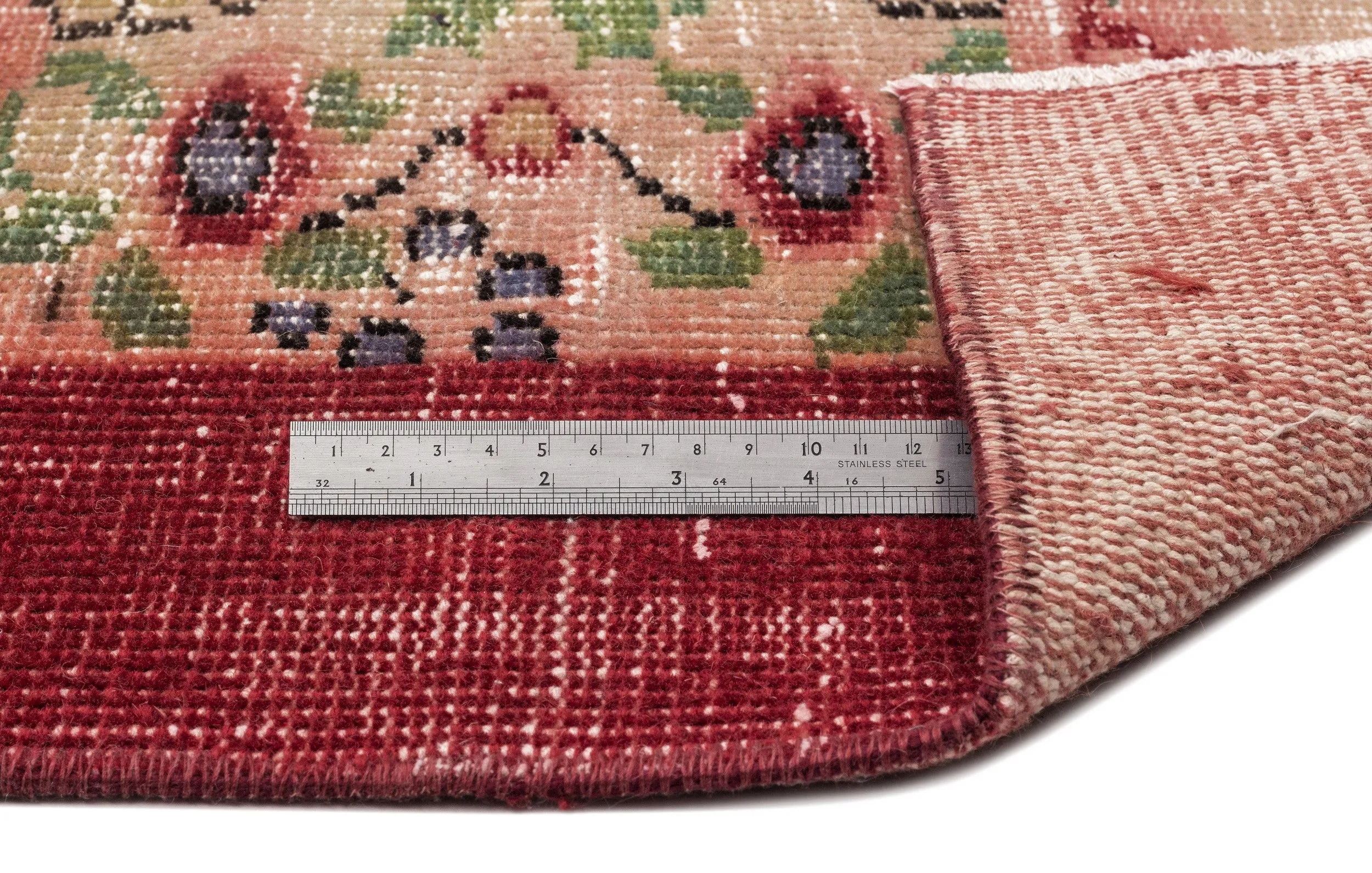 Retro Design Floral Over Dyed Vintage Rug 5'7'' x 9'1'' ft 170 x 277 cm